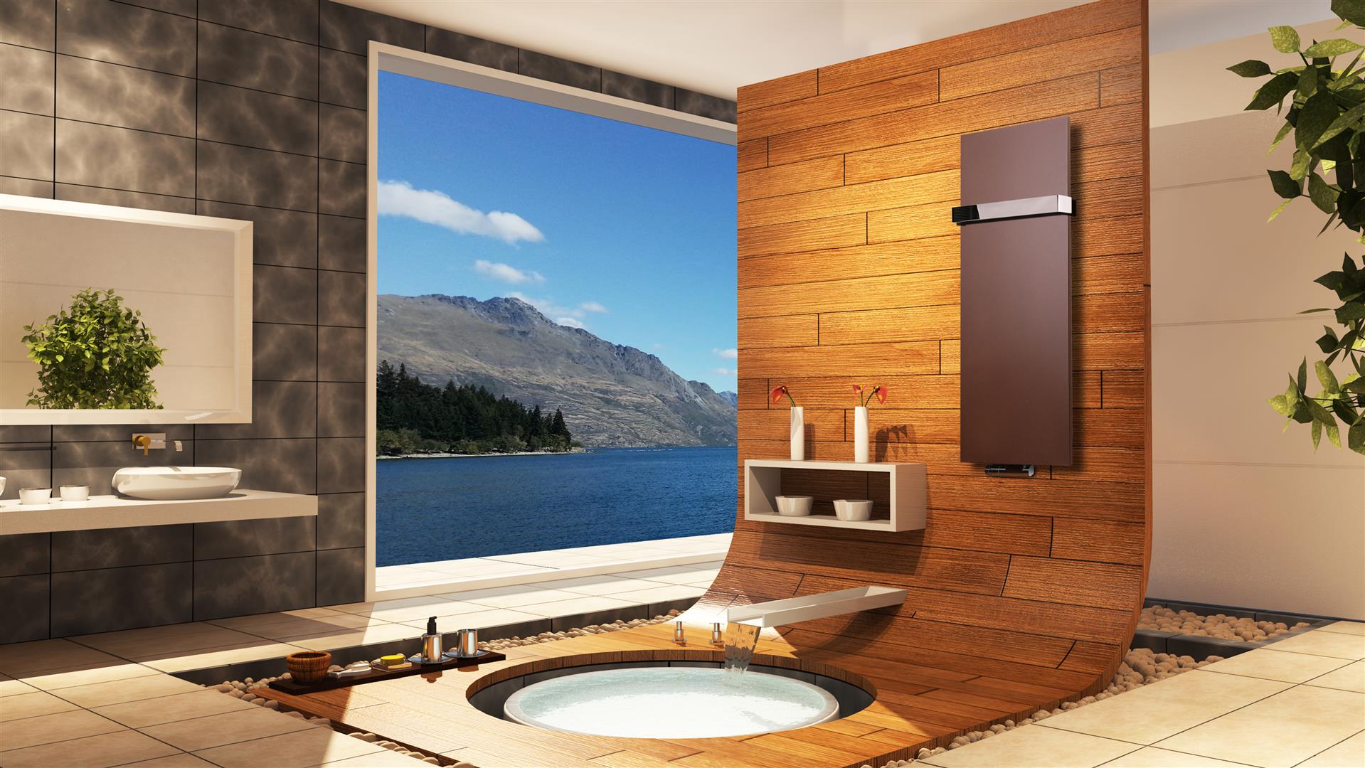 BADHEIZKÖRPER Design Mirror Steel 2 120x47cm 799 Watt braun (+1 Halter glänzend 50mm) SZAGATO Designheizkörper Handtuchheizkörper Mittelanschluss