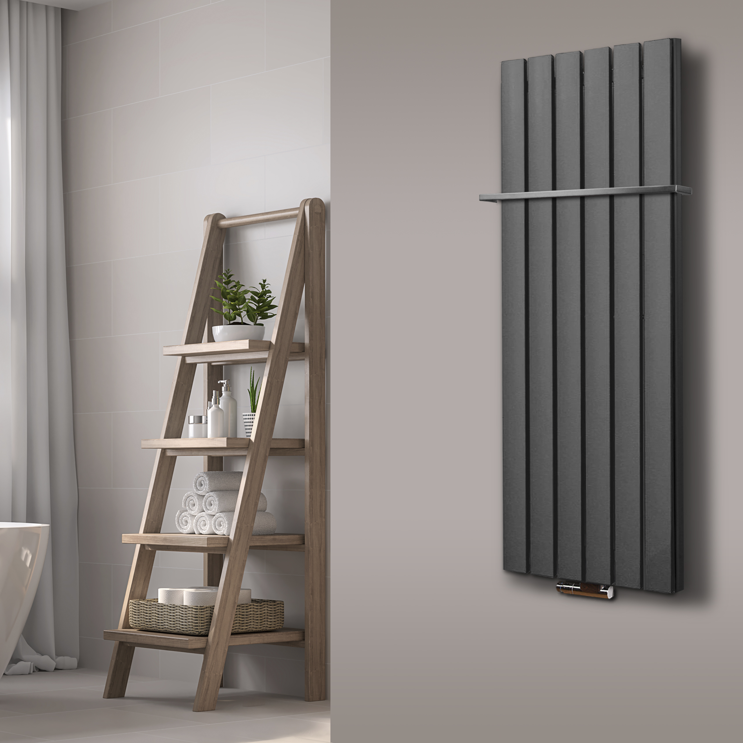 BADHEIZKÖRPER Design Peking 5 120x47cm 1458 Watt moonstone (+1 Halter 15mm) SZAGATO Handtuchheizkörper mit Mittelanschluss Handtuchwärmer