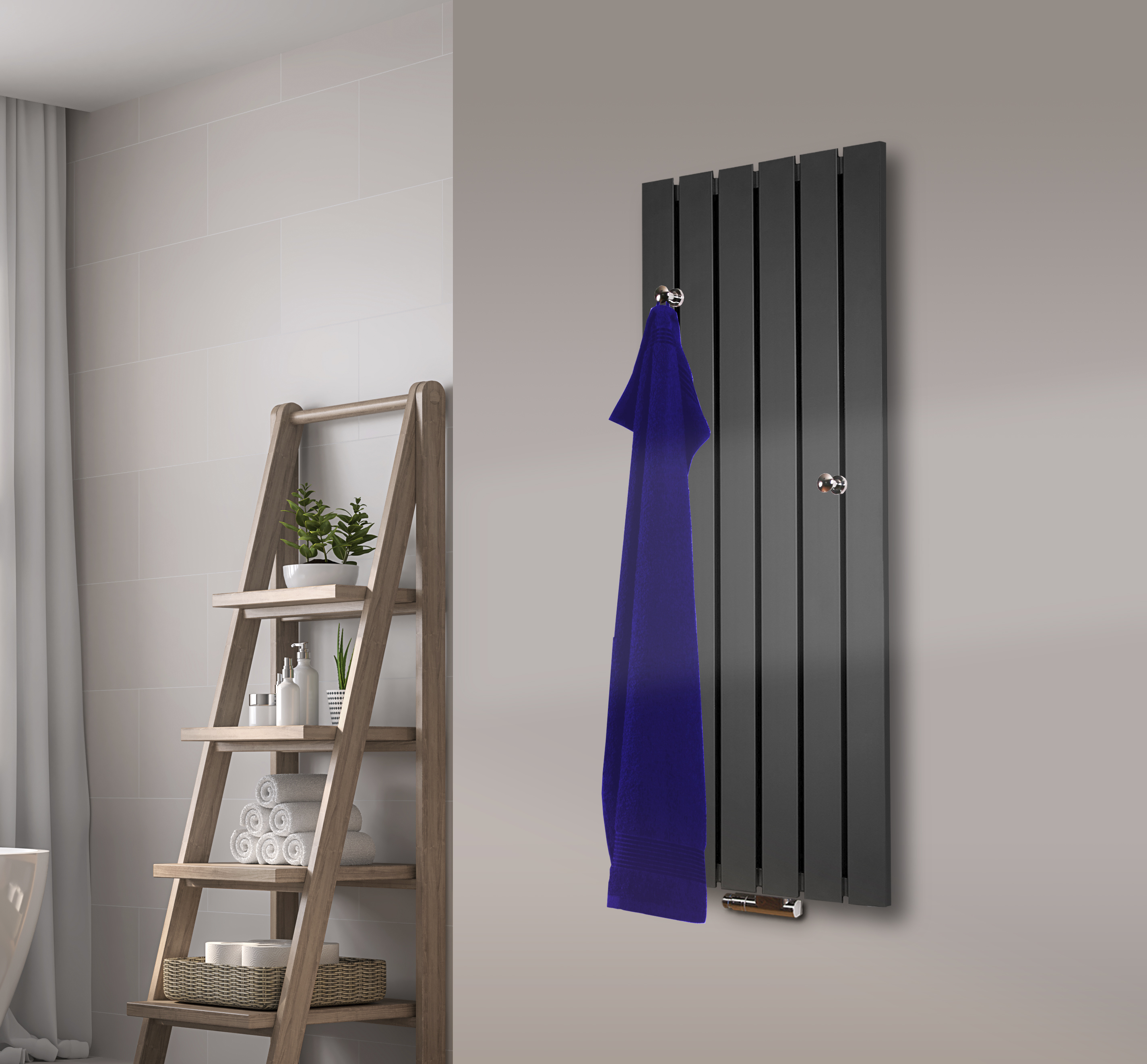 BADHEIZKÖRPER Design Peking 2 120x47cm 799 Watt anthrazit - moonstone (+ 2 Knopfhalter) SZAGATO Handtuchheizkörper mit Mittelanschluss Handtuchwärmer