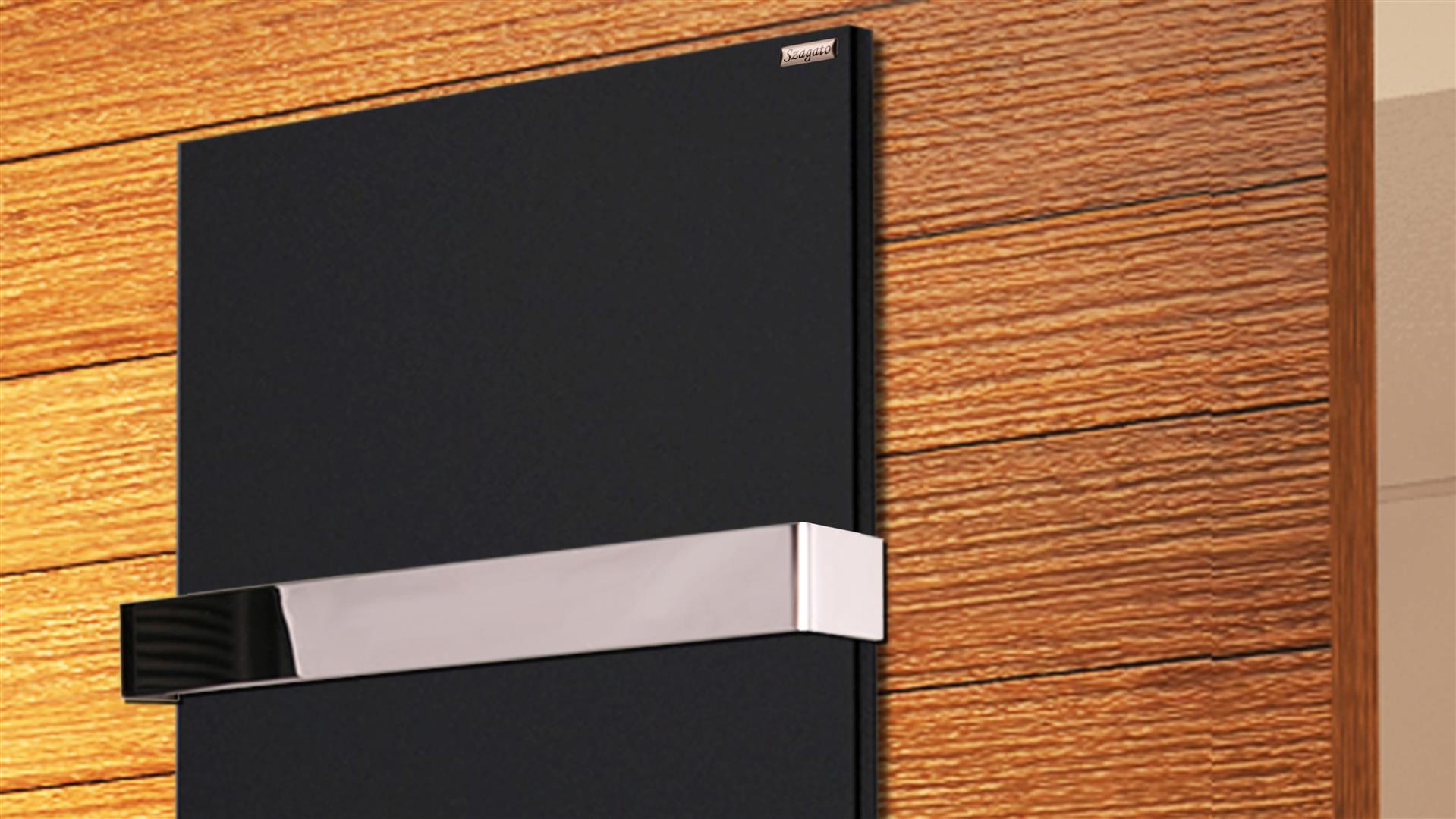 BADHEIZKÖRPER Design Mirror Steel 2 120x47cm 799 Watt schwarz (+1 Halter glänzend 50mm) SZAGATO Designheizkörper mit Mittelanschluss Handtuchwärmer