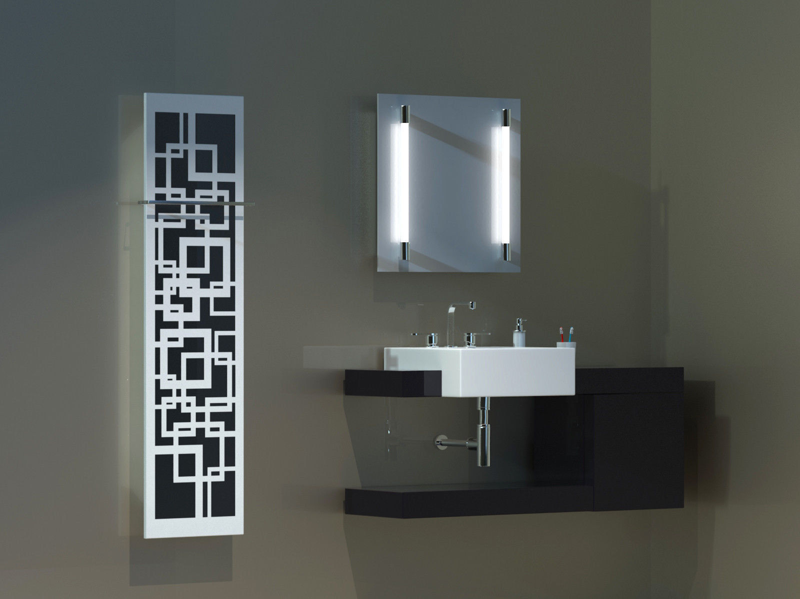 BADHEIZKÖRPER Design Quadrat 3 180x47cm 1118Watt weiß (+1 Halter 15mm) SZAGATO Designheizkörper Handtuchheizkörper mit Mittelanschluss Handtuchwärmer