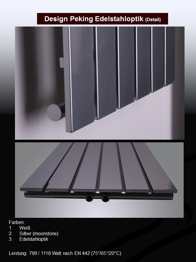 BADHEIZKÖRPER Design Peking 6 180x47cm 1964 Watt Edelstahloptik (+2 Knopfhalter) SZAGATO Designheizkörper Handtuchheizkörper mit Mittelanschluss Handtuchwärmer