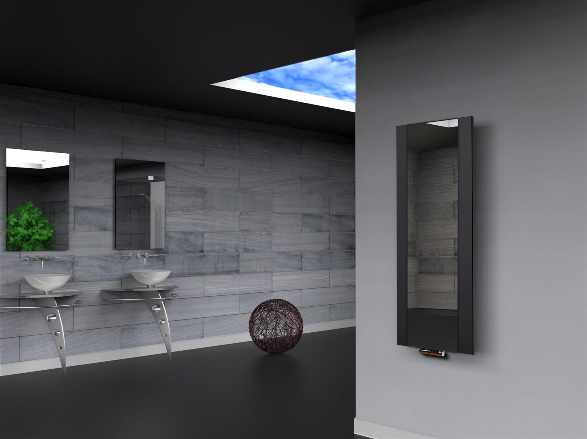 BADHEIZKÖRPER mit Spiegel Design Singapur 2 120x47cm 799 Watt schwarz SZAGATO Designheizkörper Handtuchheizkörper mit Mittelanschluss Handtuchwärmer