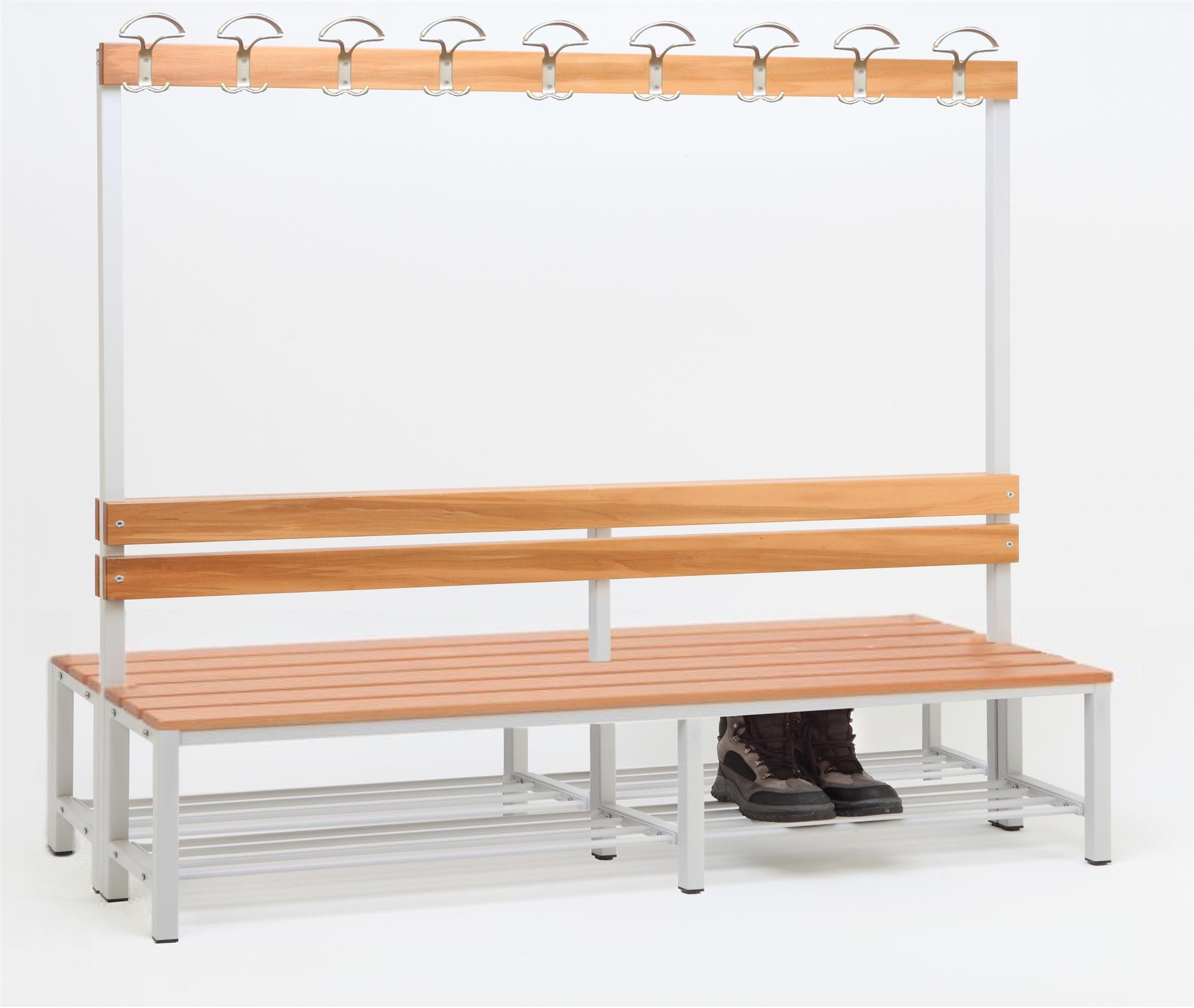 Garderobenbank mit Haken 2-seitig 2 Sitzbänke mit Schuhrost HxBxT 170x200x60cm Marke SZAGATO | Umkleidebank Umkleide Sitzbank Garderobe mit Sitzbank