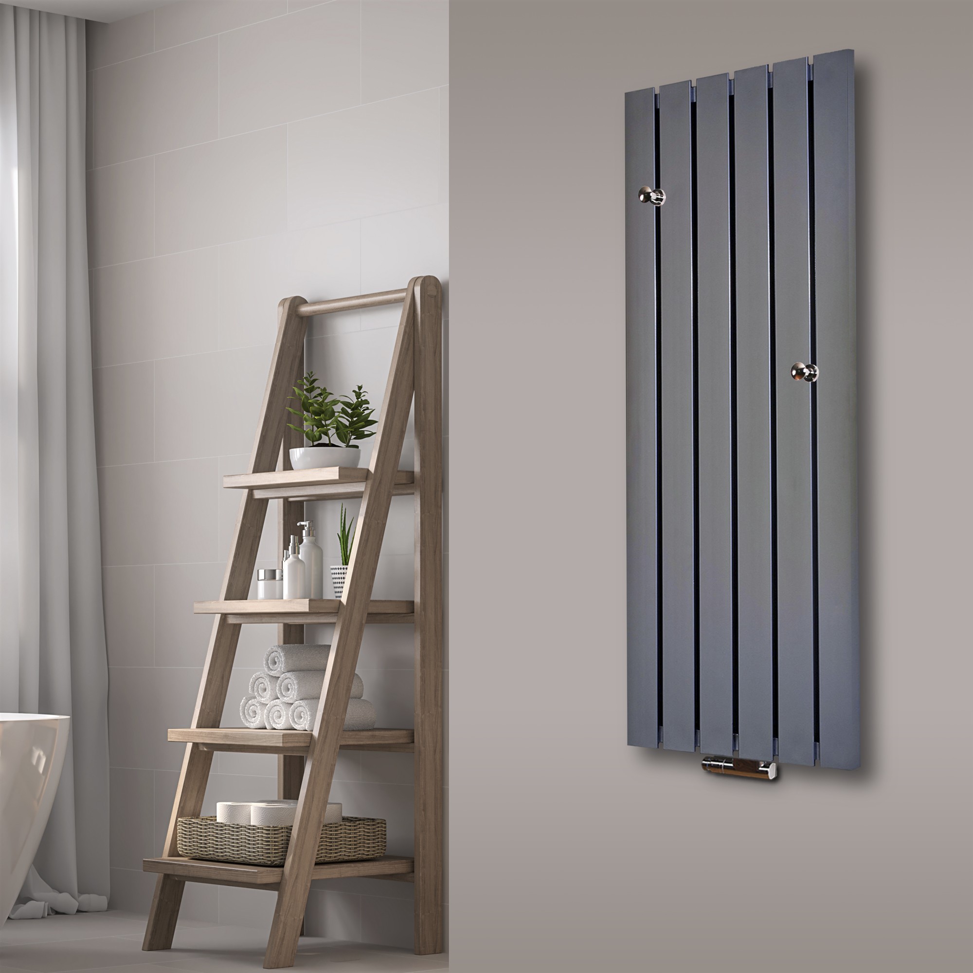 BADHEIZKÖRPER Design Peking 2 120x47cm 799 Watt Edelstahloptik (+ 2 Knopfhalter) SZAGATO Handtuchheizkörper mit Mittelanschluss Handtuchwärmer