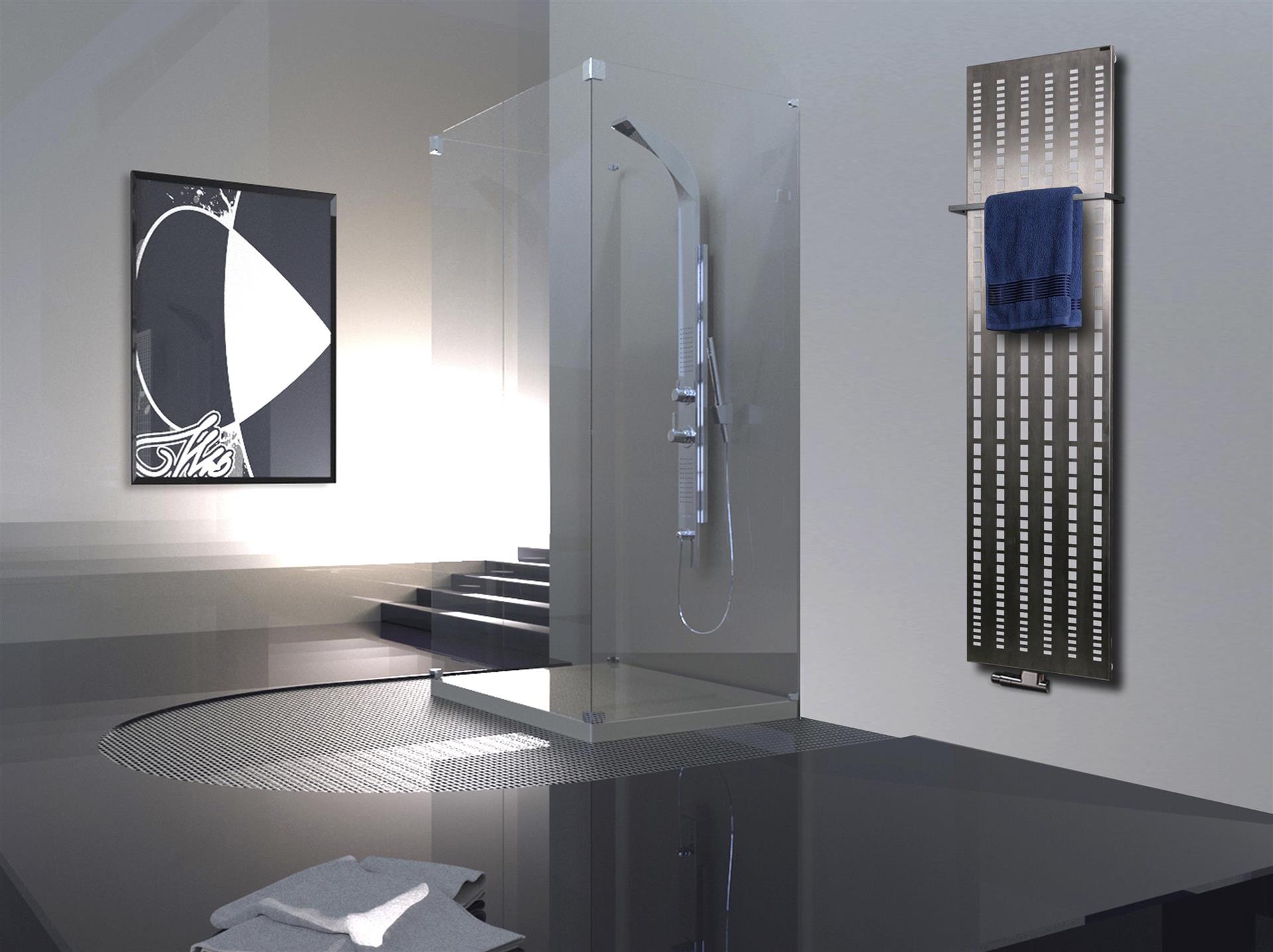 BADHEIZKÖRPER Design broken Mirror 3 180x47cm 1118 Watt Edelstahl matt +1 Halter 15mm SZAGATO Designheizkörper Handtuchheizkörper mit Mittelanschluss