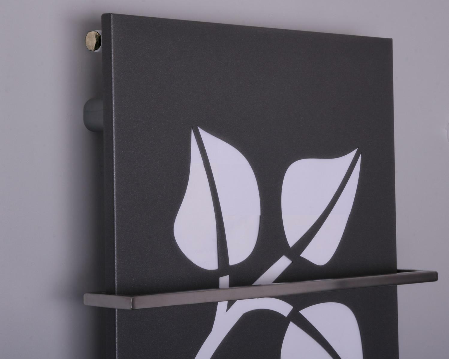 BADHEIZKÖRPER Design Leaves 2 120x47cm 799 Watt anthrazit - moonstone (+1 Halter 15mm) SZAGATO Handtuchheizkörper mit Mittelanschluss Handtuchwärmer