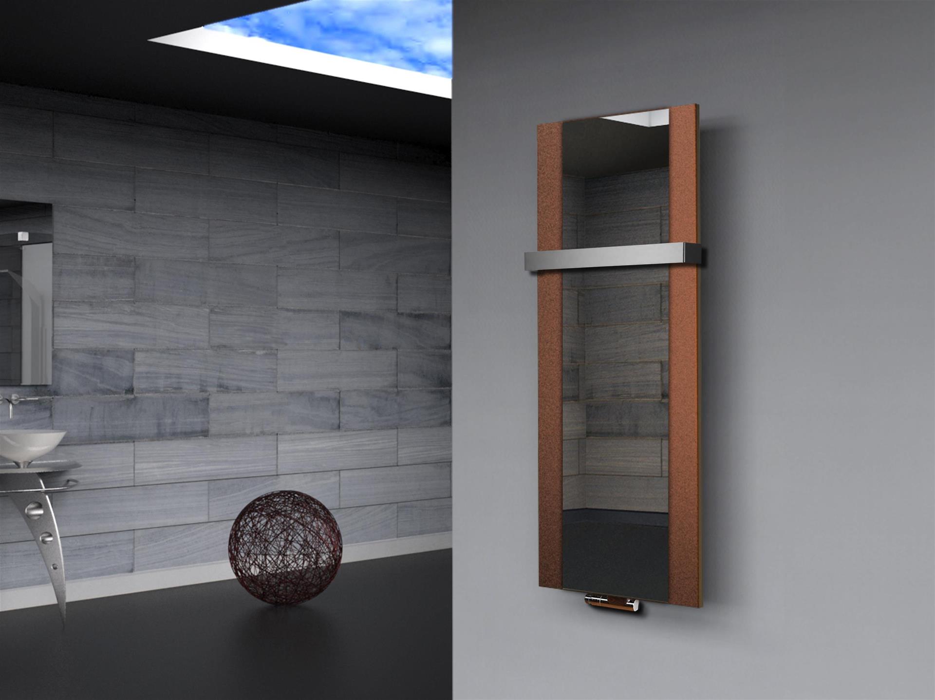 BADHEIZKÖRPER mit Spiegel Design Singapur 2 120x47cm 799 Watt braun  (+1 Halter 50mm) SZAGATO Designheizkörper mit Mittelanschluss Handtuchwärmer