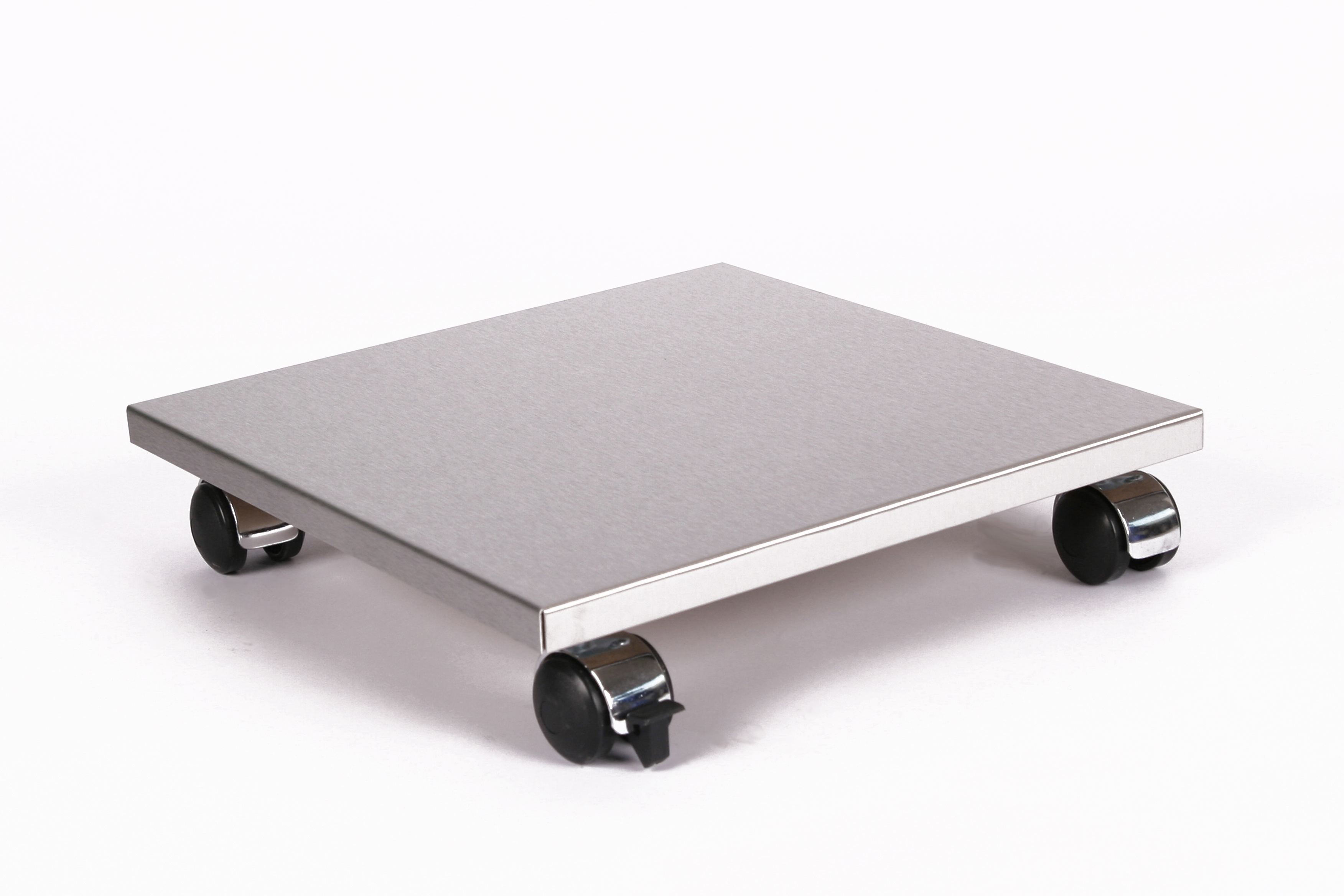 Rollbrett Pflanzenroller 40x40cm Edelstahl 120kg Chromrollen + Bremse SZAGATO Made in Germany Blumenuntersetzer Möbelroller Outdoor Blumenroller