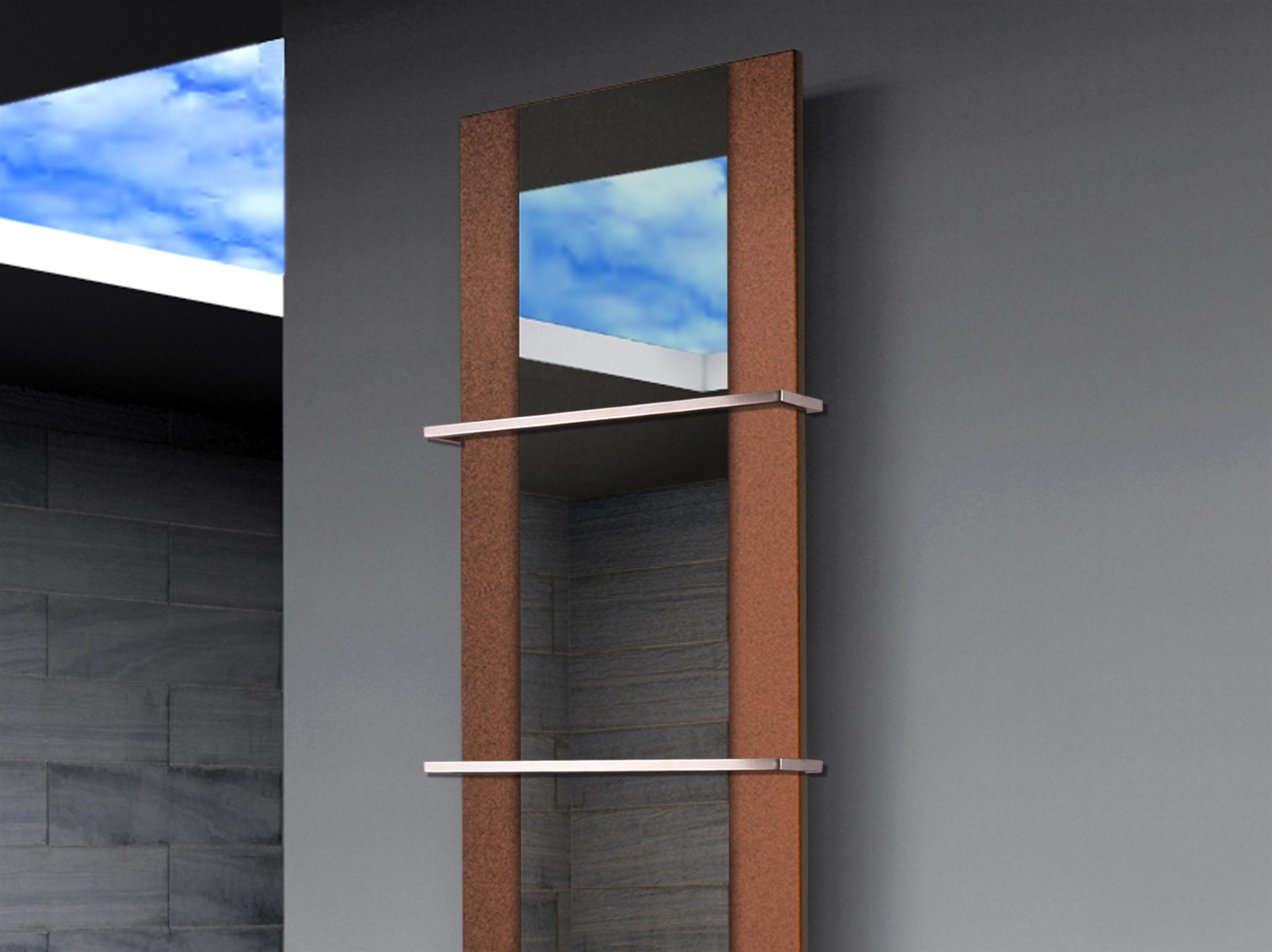 BADHEIZKÖRPER mit Spiegel Design Singapur 3 180x47cm 1118 Watt braun  (+2 Halter 15mm) SZAGATO Designheizkörper mit Mittelanschluss Handtuchwärmer