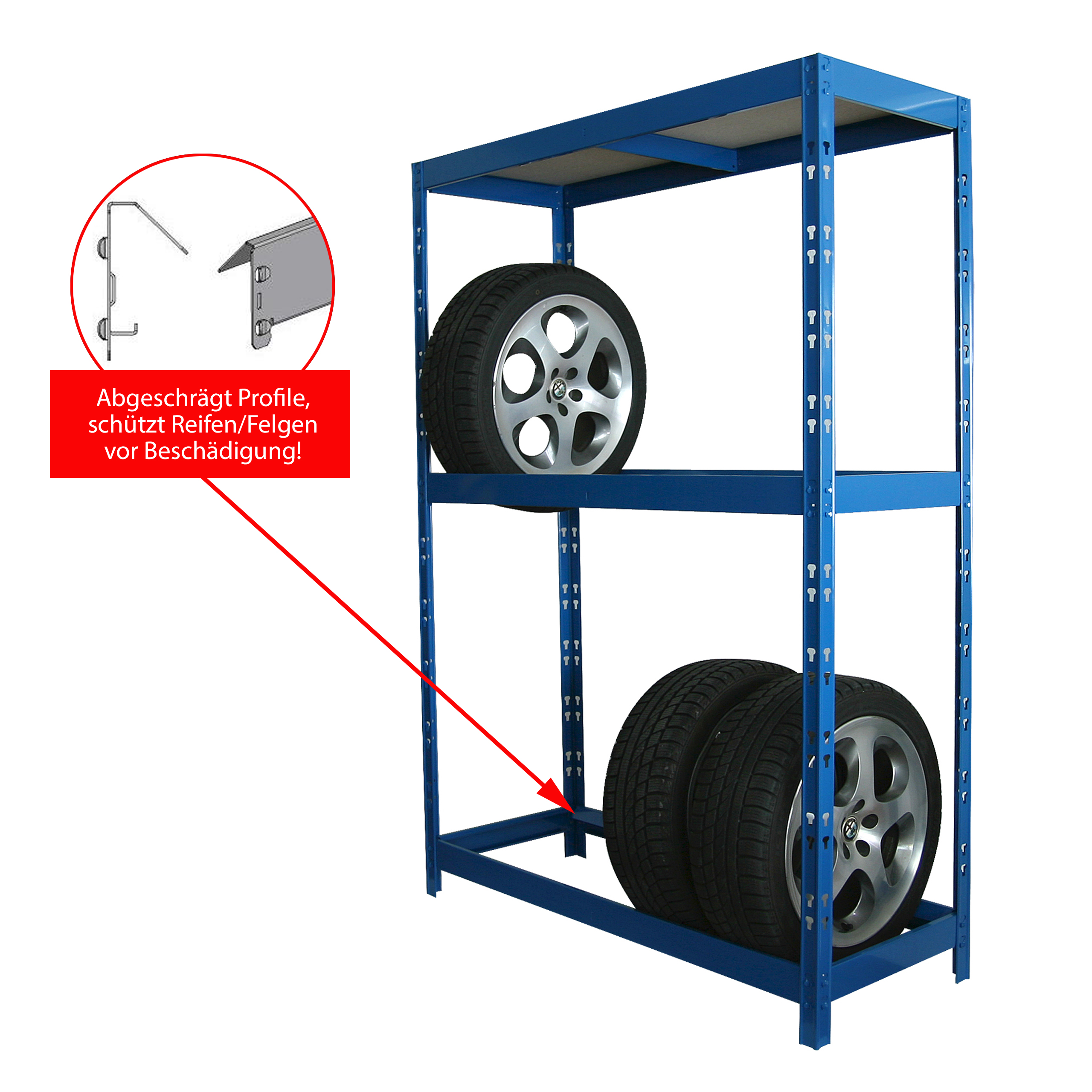 Reifenregal Felgenregal SZAGATO 180x130x50cm blau 1 Boden 8 Reifen bis 22 Zoll 120kg/Boden Räderregal Räderregale Regal Felgen in Garage Garagenregal