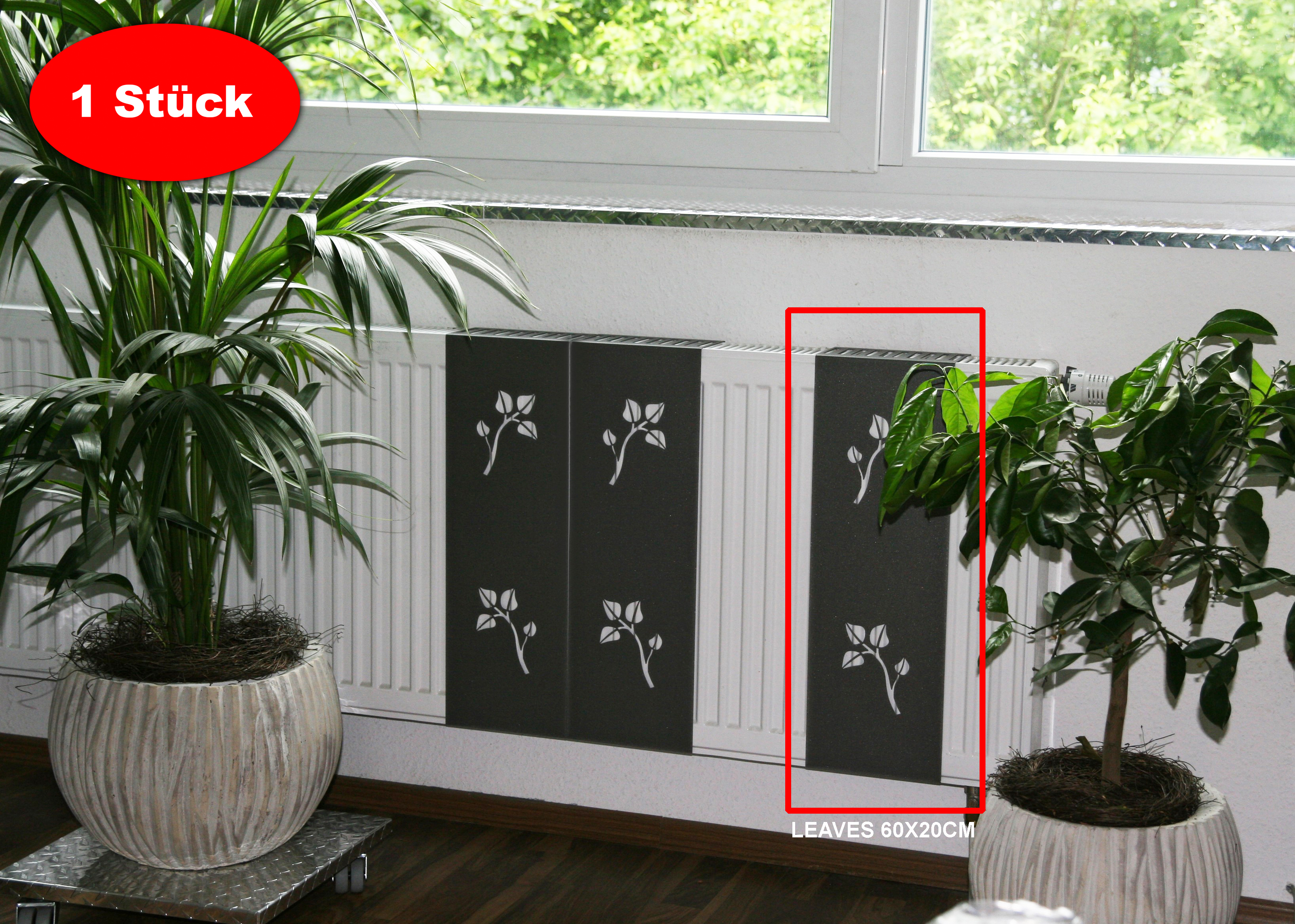 Heizkörperverkleidung 60 x 20cm Leaves anhrazit (1 Stück) SZAGATO Heizungsverkleidung Verkleidung Heizkörper Abdeckung Heizkörper Heizungsabdeckung