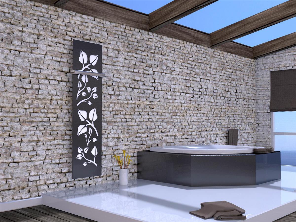 BADHEIZKÖRPER Design Leaves 3 180x47cm 1118 Watt anthrazit - moonstone (+1 Halter 50mm) SZAGATO Designheizkörper Handtuchheizkörper Mittelanschluss