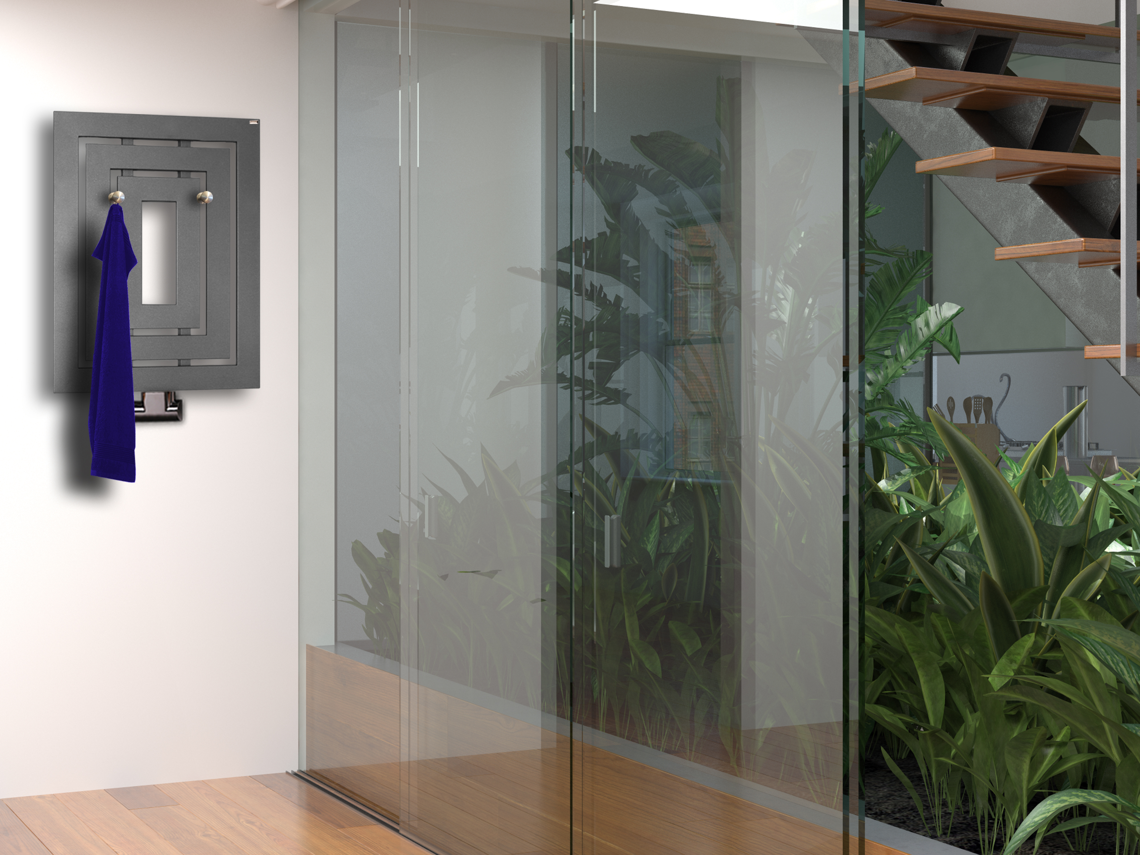 BADHEIZKÖRPER Design Insight 1 80x60cm 612 Watt anthrazit - moonstone (+ 2 Knopfhalter) SZAGATO Handtuchheizkörper mit Mittelanschluss Handtuchwärmer