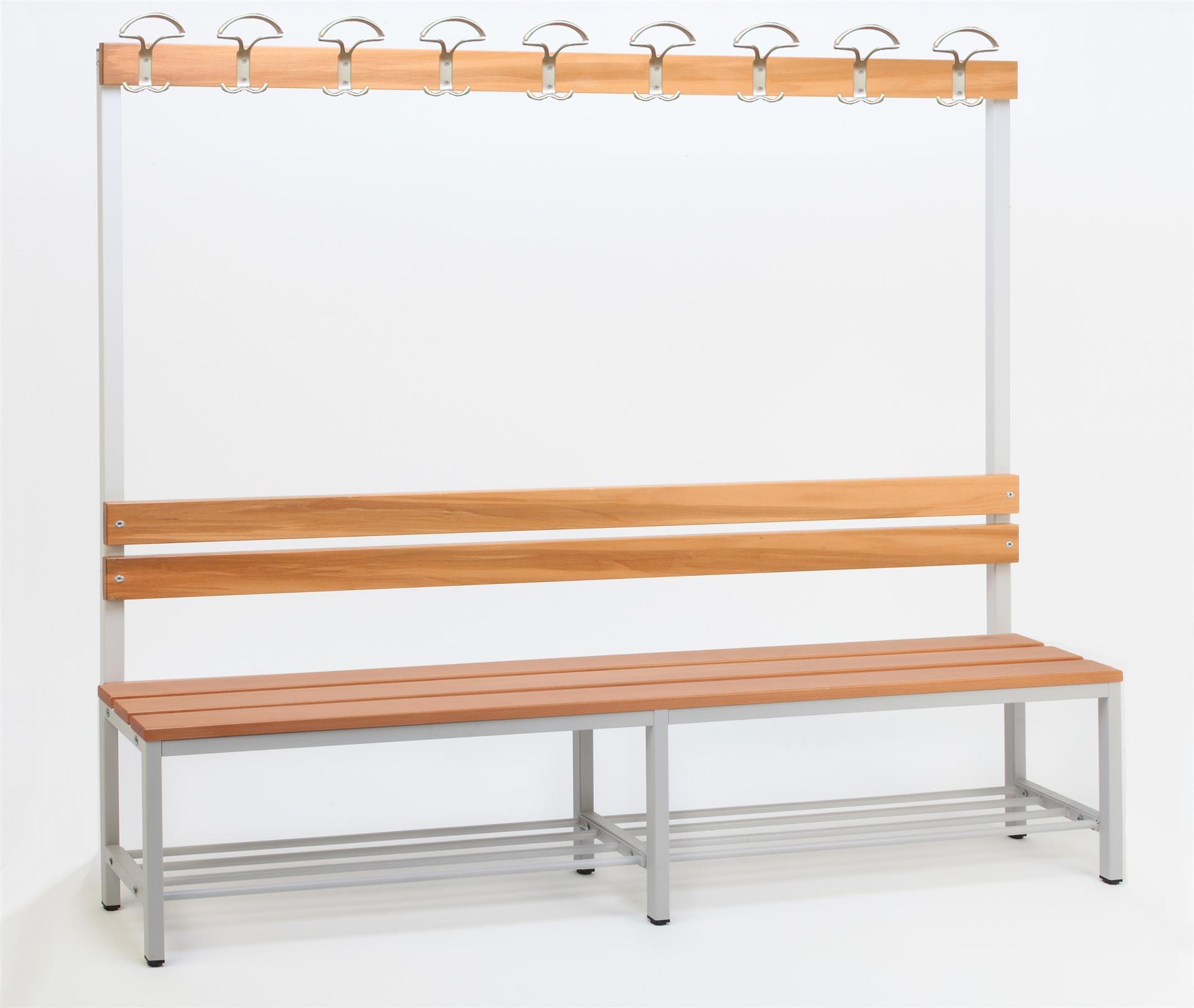 Garderobenbank mit Haken 1-seitig mit Schuhrost HxBxT 170x200x30cm Marke SZAGATO | Umkleidebank Umkleide Sitzbank Garderobe mit Sitzbank für Schulen