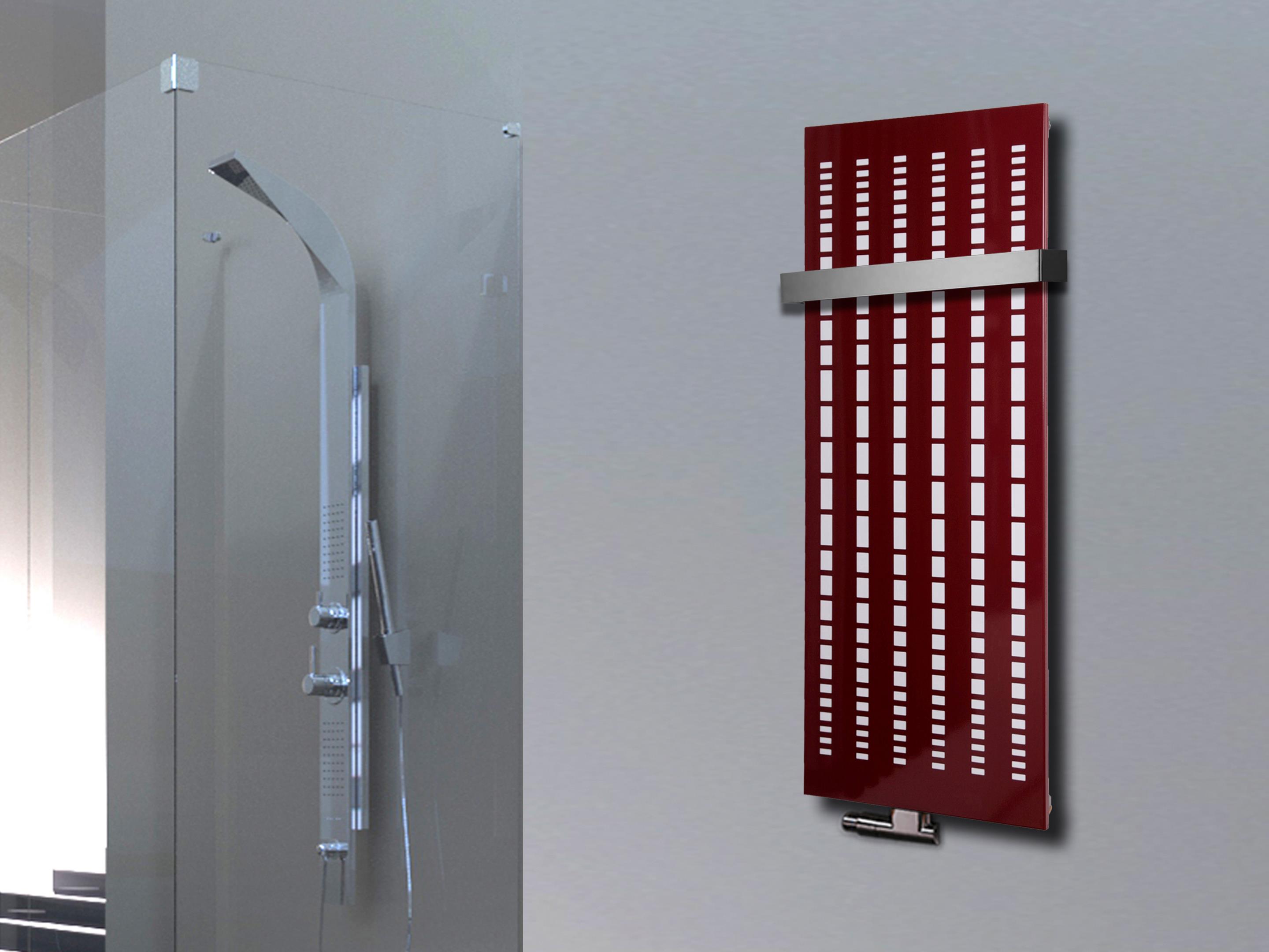 BADHEIZKÖRPER Design broken Mirror 2 120x47cm 799Watt rot (+1 Halter 50mm) SZAGATO Designheizkörper Handtuchheizkörper Mittelanschluss Handtuchwärmer