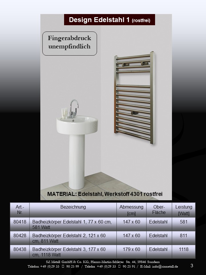 BADHEIZKÖRPER Design Hamburg 1 77x60 cm 581 Watt SZAGATO Design Heizkörper Handtuchheizkörper Seitenanschluss Handtuchwärmer mit Seitenanschluss