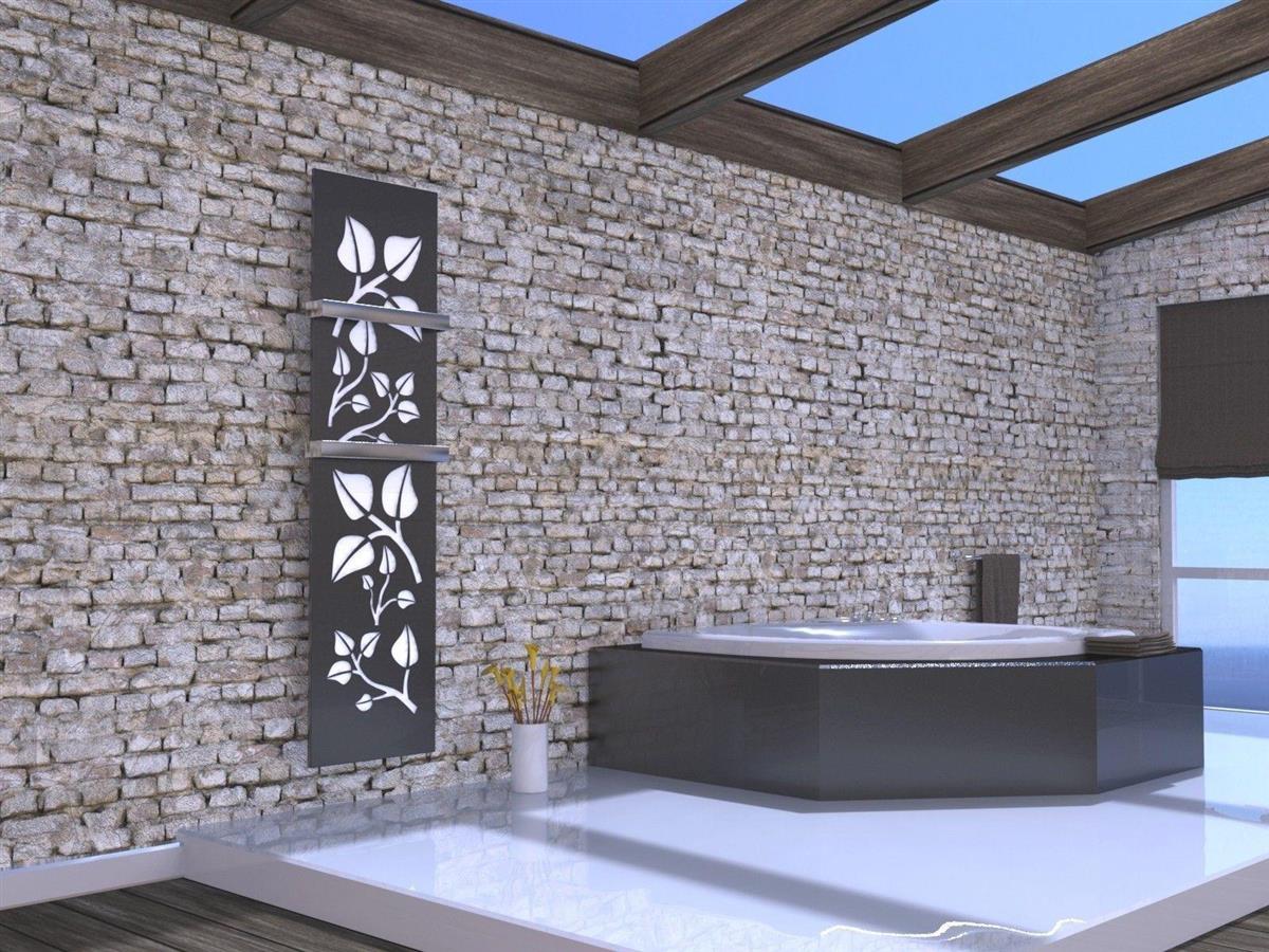 BADHEIZKÖRPER Design Leaves 3 180x47cm 1118 Watt anthrazit - moonstone (+2 Halter 50mm) SZAGATO Designheizkörper mit Mittelanschluss Handtuchwärmer