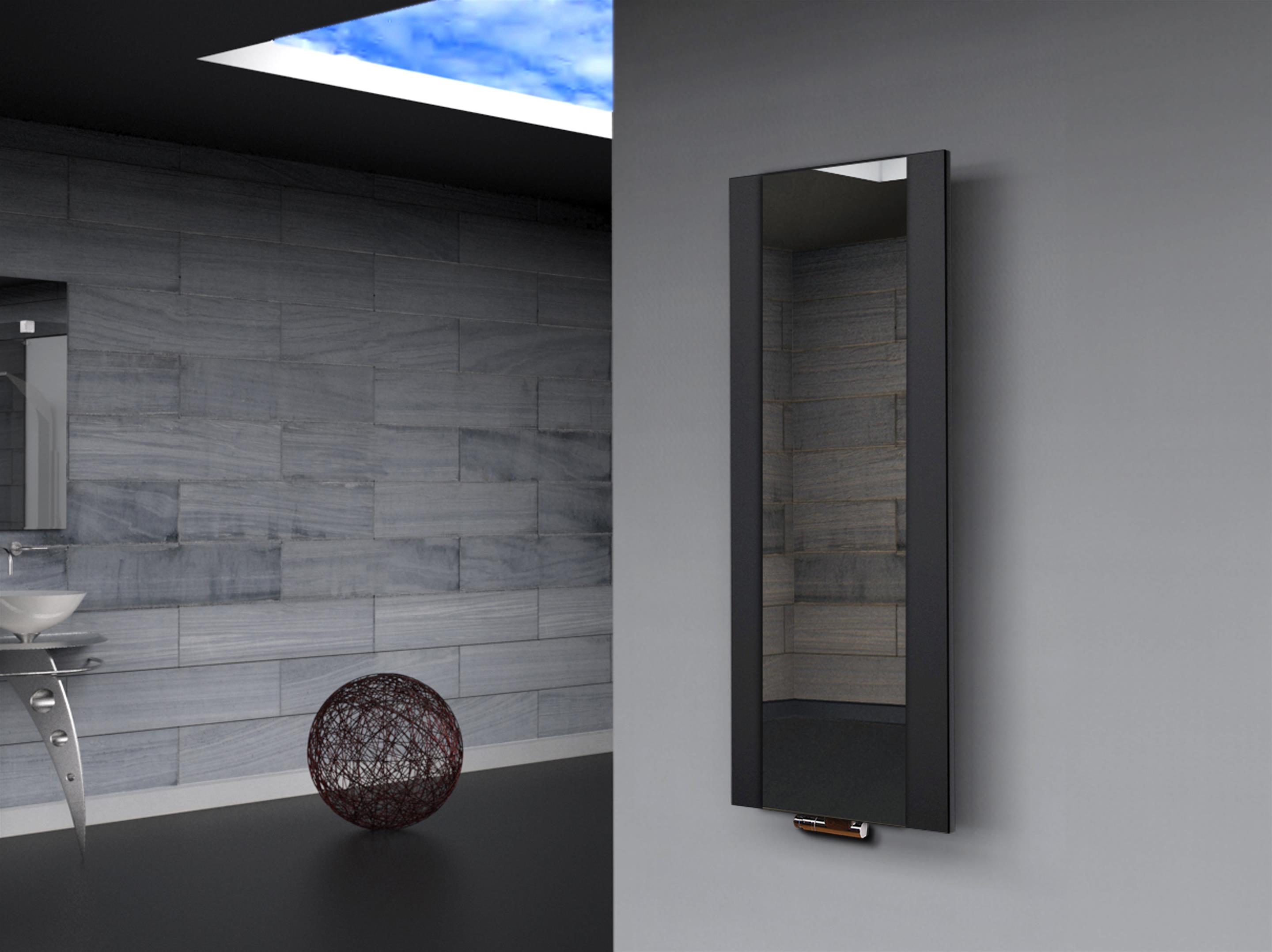 BADHEIZKÖRPER mit Spiegel Design Singapur 2 120x47cm 799 Watt schwarz SZAGATO Designheizkörper Handtuchheizkörper mit Mittelanschluss Handtuchwärmer