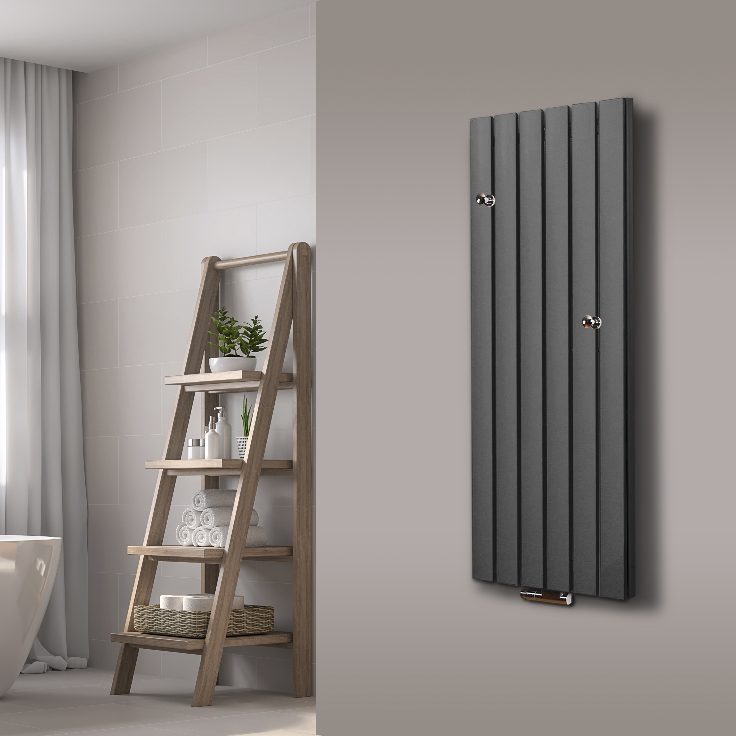 BADHEIZKÖRPER Design Peking 5 120x47cm 1458 Watt moonstone (+2 Knopfhalter) SZAGATO Designheizkörper Handtuchheizkörper mit Mittelanschluss Handtuchwärmer