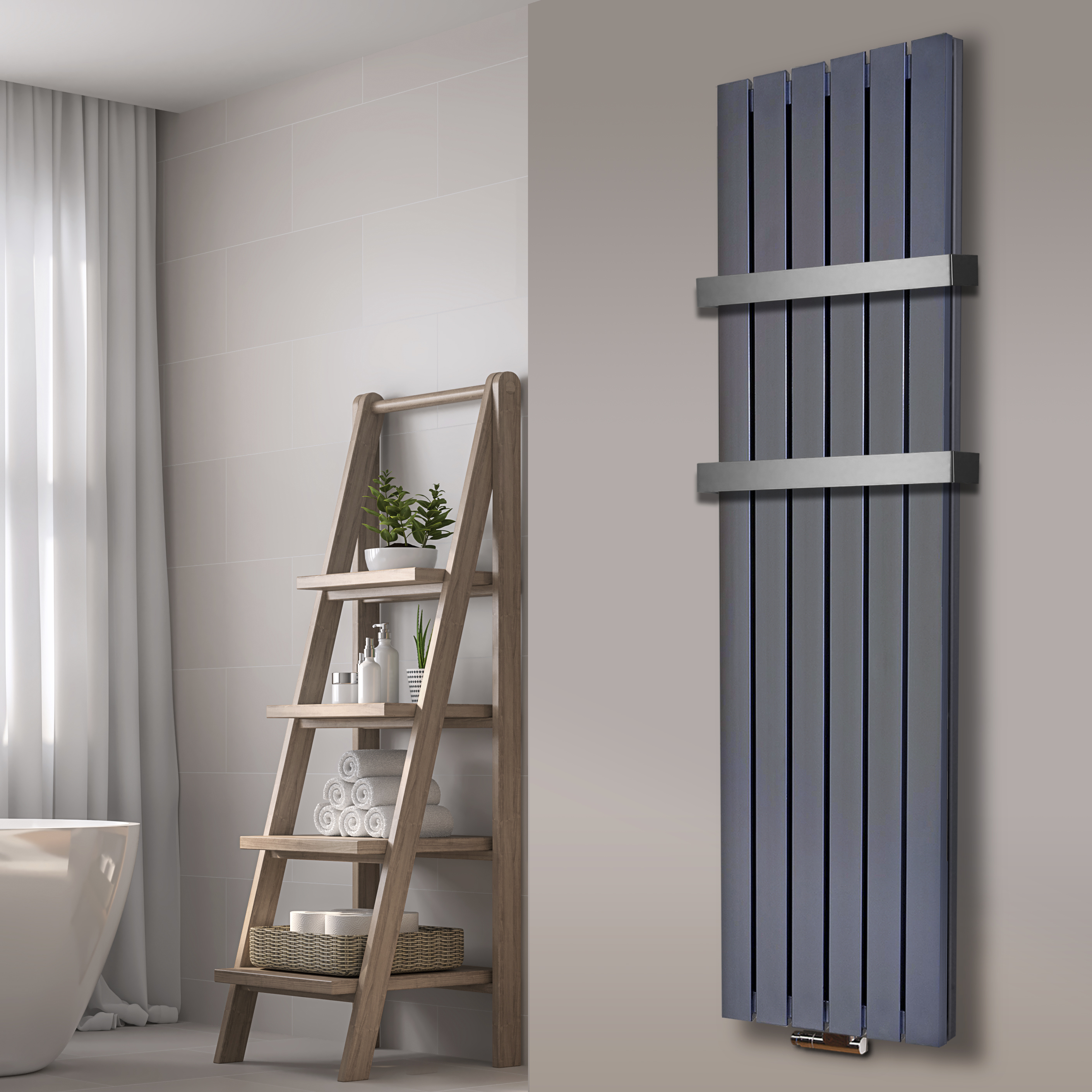 BADHEIZKÖRPER Design Peking 6 180x47cm 1964 Watt Edelstahloptik (+2 Halter 50mm) SZAGATO Handtuchheizkörper mit Mittelanschluss Handtuchwärmer