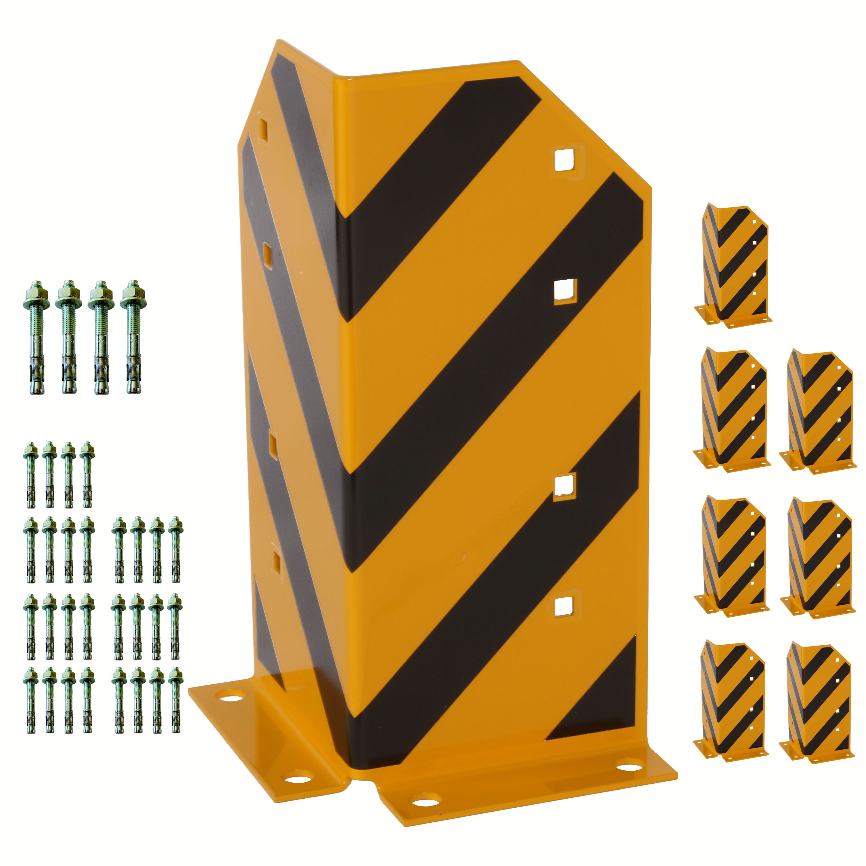 Rammschutz (8 Stück) 400x165x165x5 mm gerade inkl. 32 Einschlagdübel M12 SZAGATO Regal Anfahrschutz  Rammschutzbügel  Anfahrschutzecke Rammschutzecke