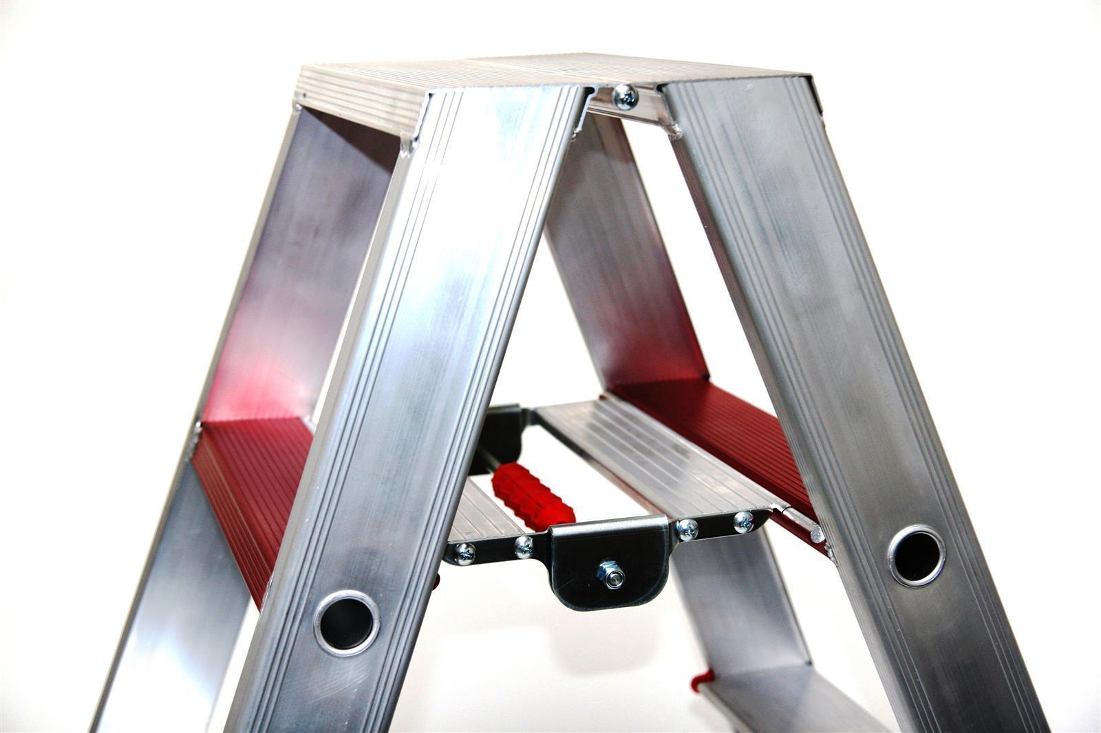 Stehleiter 2x4 Stufen Profi Länge 113cm 113x54x23cm Alu SZAGATO Stufenleiter Standleiter Haushaltsleiter Bockleiter Doppelstufenleiter Malerleiter