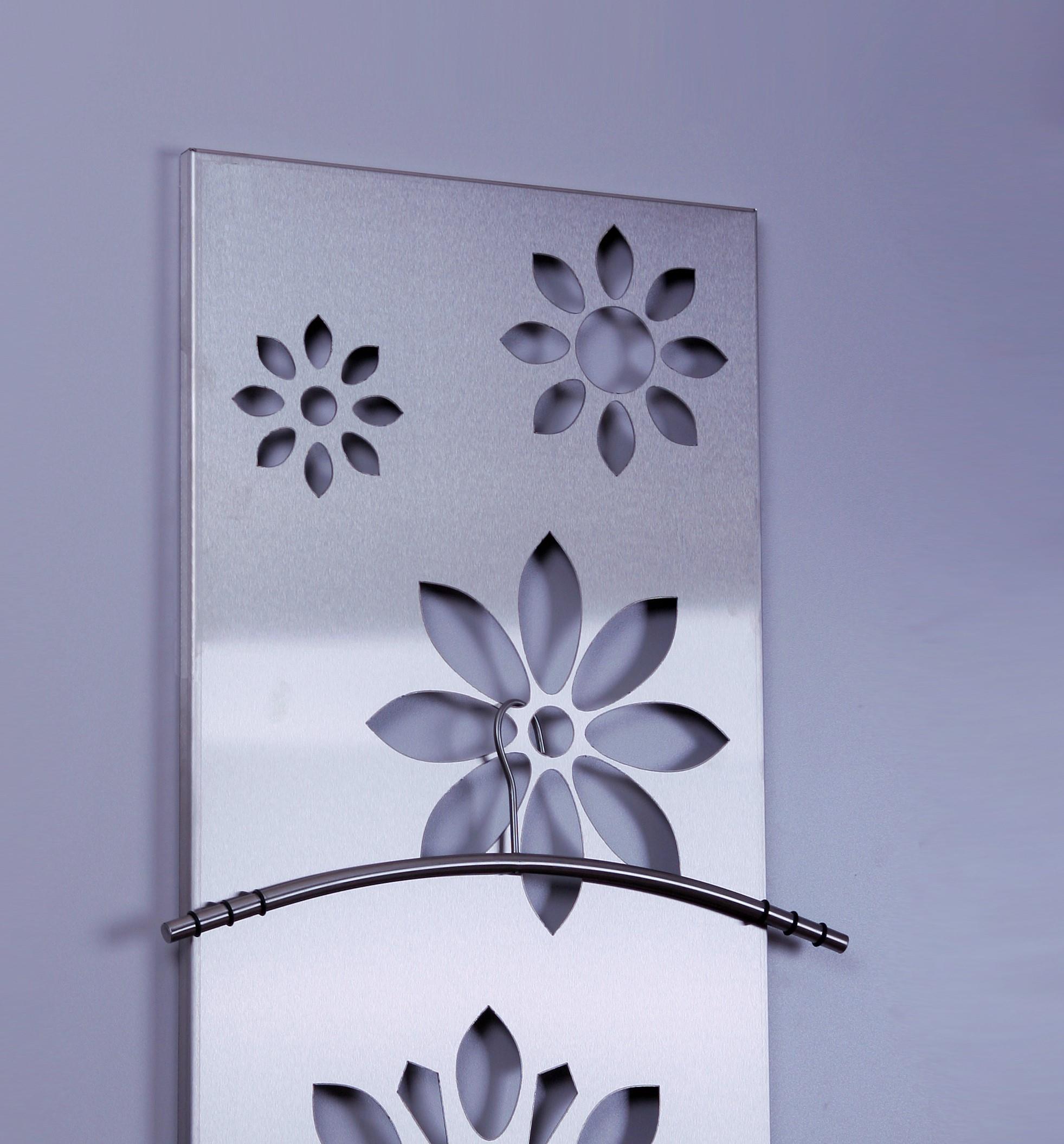 Garderobe Wandgarderobe Design Flower 140x40cm Edelstahl matt SZAGATO Garderobe Metall Wand Garderobenpaneel Garderobenleiste Flurgarderobe Flur
