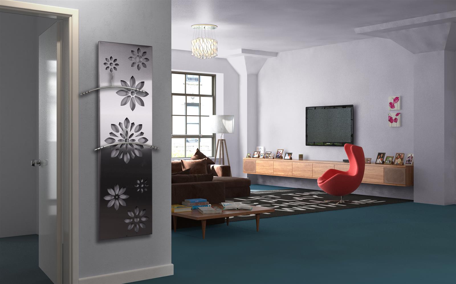 Garderobe Wandgarderobe Design Flower 140x40cm Edelstahl matt SZAGATO Garderobe Metall Wand Garderobenpaneel Garderobenleiste Flurgarderobe Flur