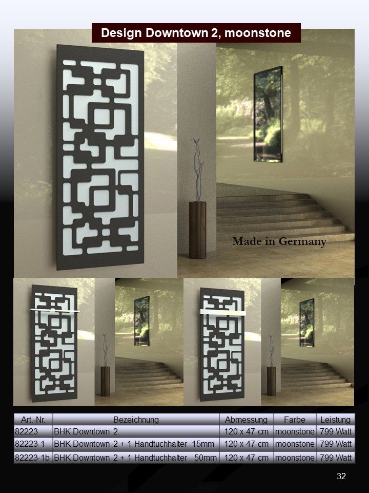 BADHEIZKÖRPER Design Downtown 2 120x47cm 799 Watt anthrazit - moonstone (+1 Halter 50mm) SZAGATO Designheizkörper mit Mittelanschluss Handtuchwärmer