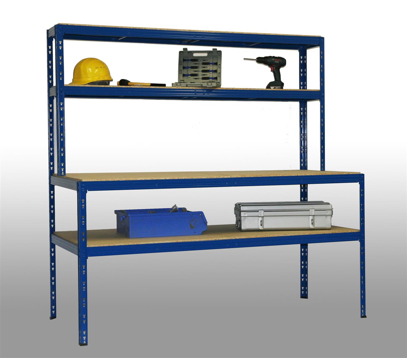 Werkbankregal 350 kg Profi 180x180x80cm 4 Böden SZAGATO Werkbank als Regal Werkbänk Metallregal Fachbodenregal Lagerregal Regalsystem