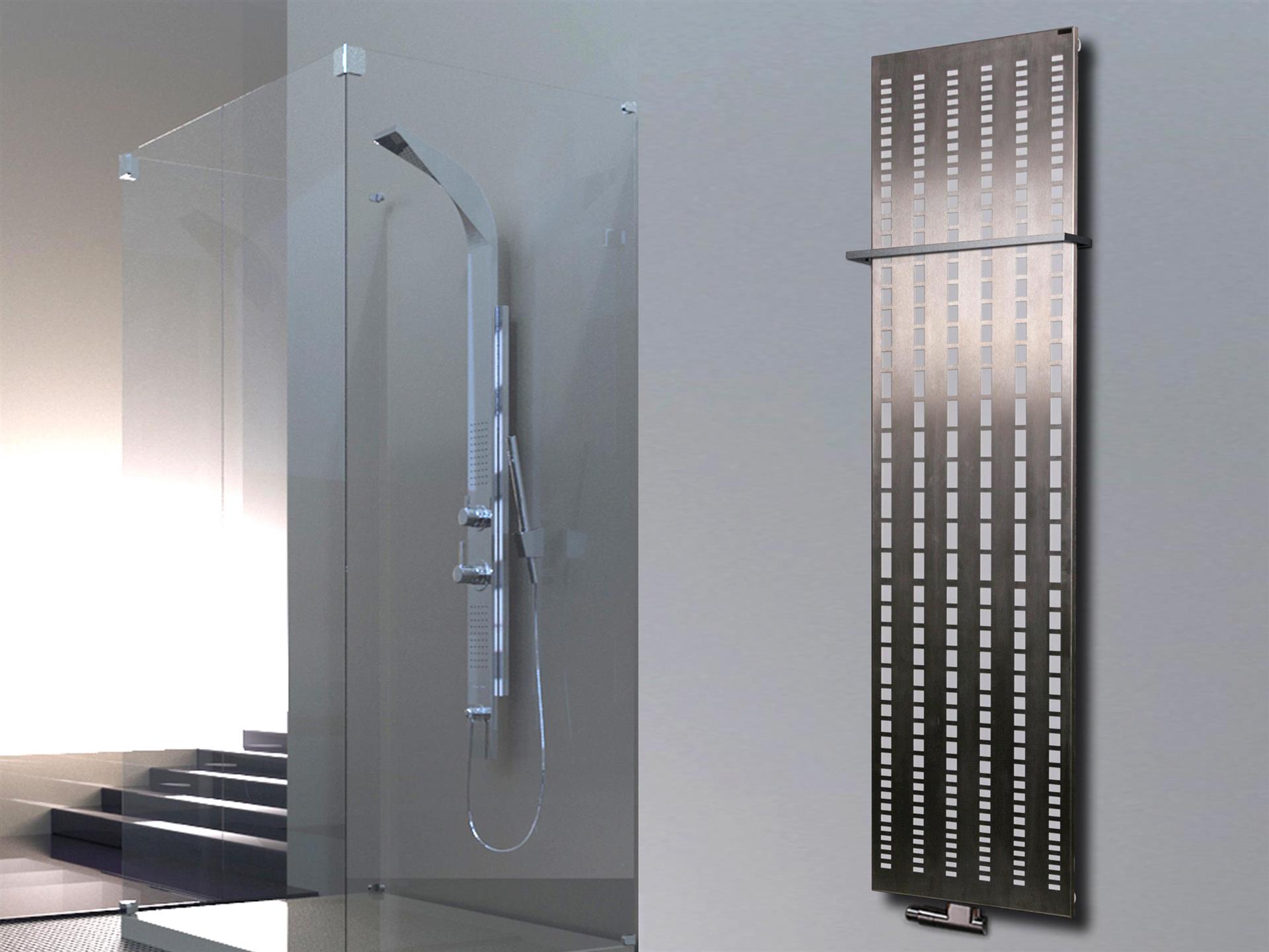 BADHEIZKÖRPER Design broken Mirror 3 180x47cm 1118 Watt Edelstahl matt +1 Halter 15mm SZAGATO Designheizkörper Handtuchheizkörper mit Mittelanschluss