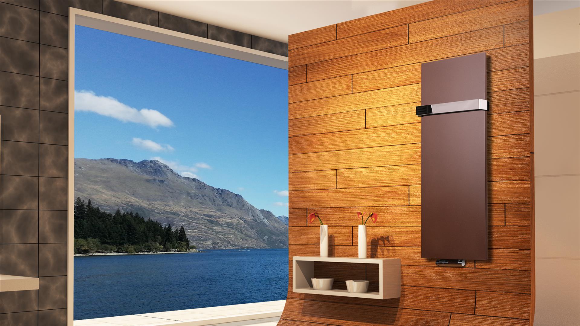 BADHEIZKÖRPER Design Mirror Steel 2 120x47cm 799 Watt braun (+1 Halter glänzend 50mm) SZAGATO Designheizkörper Handtuchheizkörper Mittelanschluss