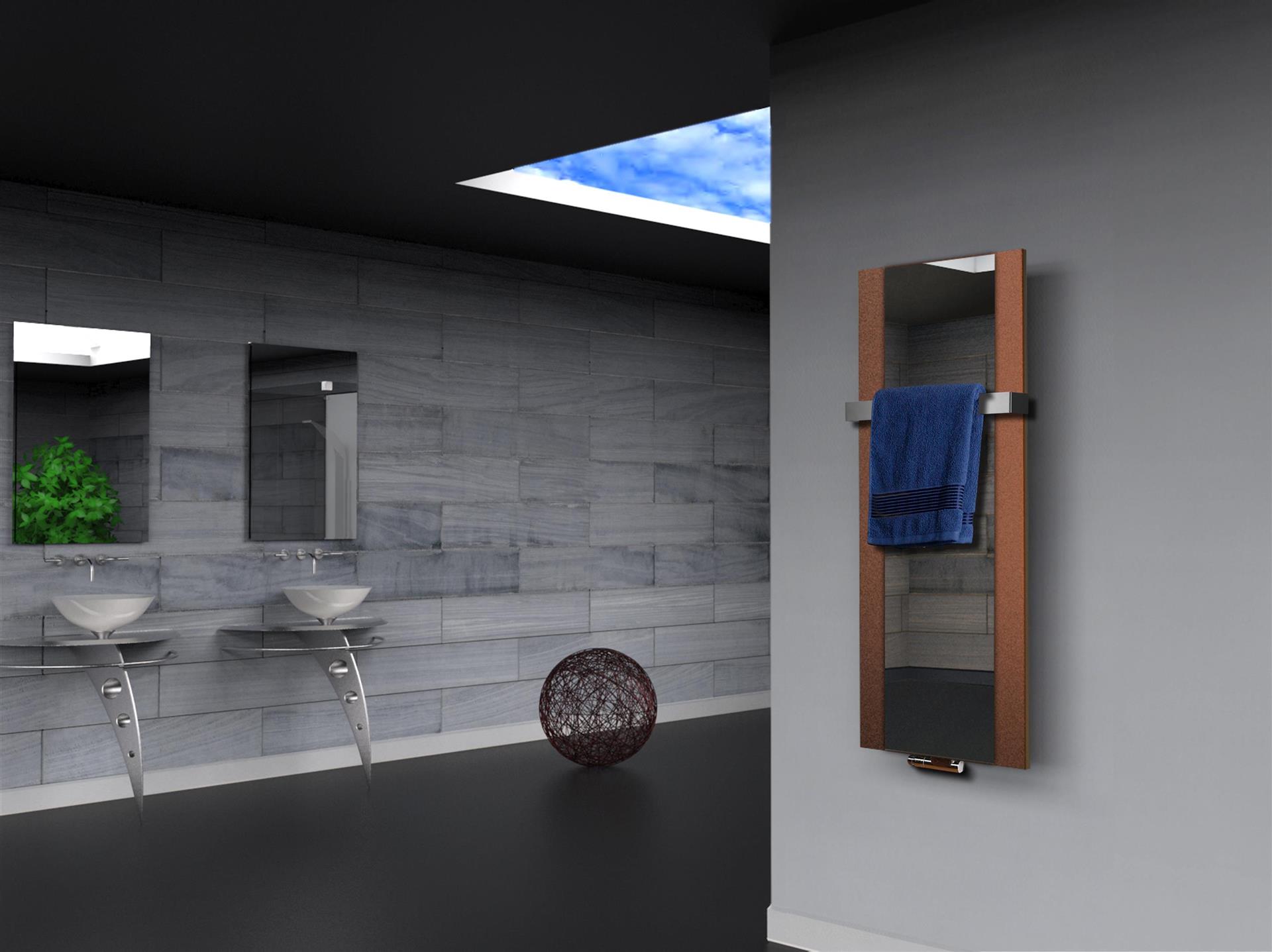 BADHEIZKÖRPER mit Spiegel Design Singapur 2 120x47cm 799 Watt braun  (+1 Halter 50mm) SZAGATO Designheizkörper mit Mittelanschluss Handtuchwärmer