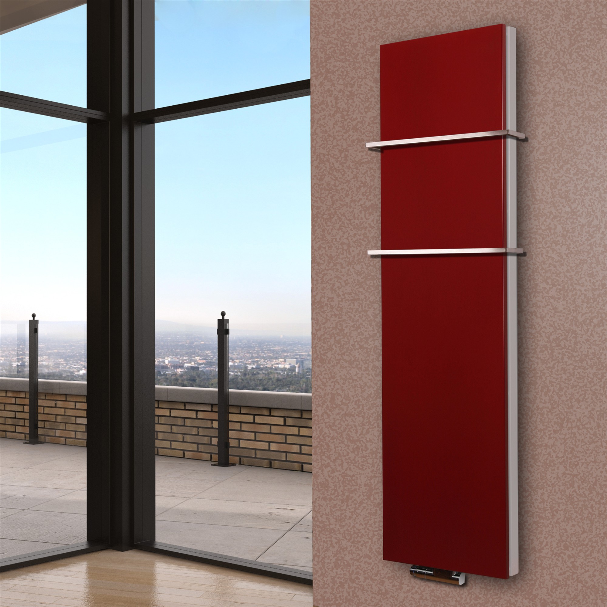 BADHEIZKÖRPER Design Mirror Steel 6 180x47cm 1964Watt rot (+2 Halter 15mm) SZAGATO Designheizkörper Handtuchheizkörper Mittelanschluss Handtuchwärmer