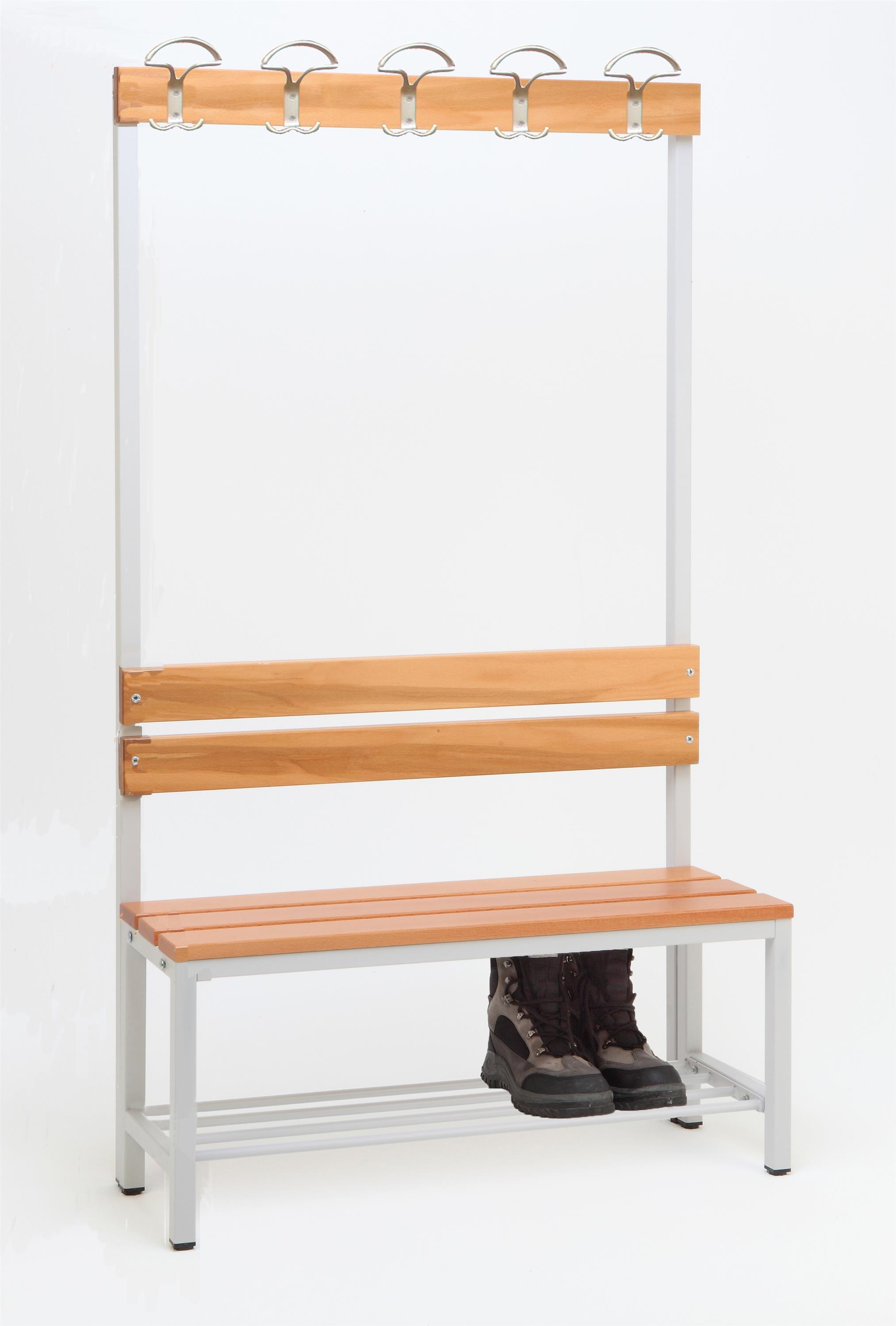 Garderobenbank mit Haken 1-seitig mit Schuhrost HxBxT 170x100x30cm Marke SZAGATO | Umkleidebank Umkleide Sitzbank Garderobe mit Sitzbank für Schulen