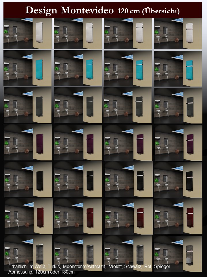 BADHEIZKÖRPER mit Glas Montevideo 6 Glasfront 180x47cm 1964 Watt schwarz SZAGATO Designheizkörper Handtuchheizkörper Mittelanschluss Handtuchwärmer