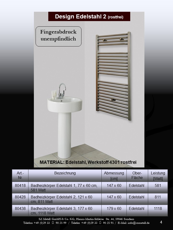 BADHEIZKÖRPER Design Hamburg 2 121x60cm 811 Watt  SZAGATO Design Heizkörper Handtuchheizkörper Seitenanschluss Handtuchwärmer mit Seitenanschluss