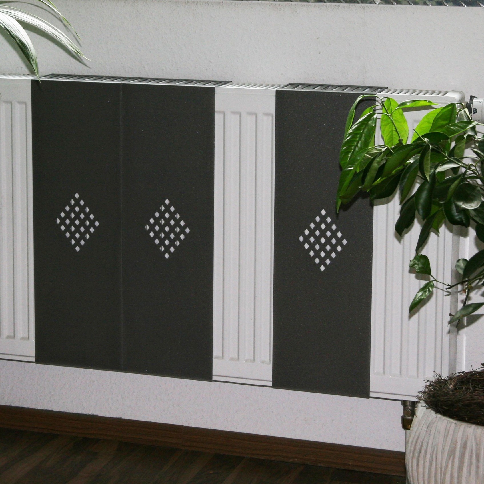 Heizkörperverkleidung 60 x 20cm Design Raute anthrazit (SET= 3 Stück) SZAGATO Heizungsverkleidung Verkleidung Heizkörper Abdeckung für Heizkörper