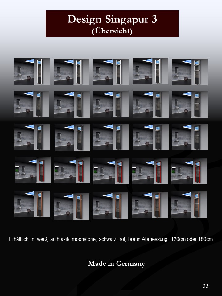 BADHEIZKÖRPER mit Spiegel Design Singapur 3 180x47cm 1118 Watt braun  (+2 Halter 50mm) SZAGATO Designheizkörper mit Mittelanschluss Handtuchwärmer