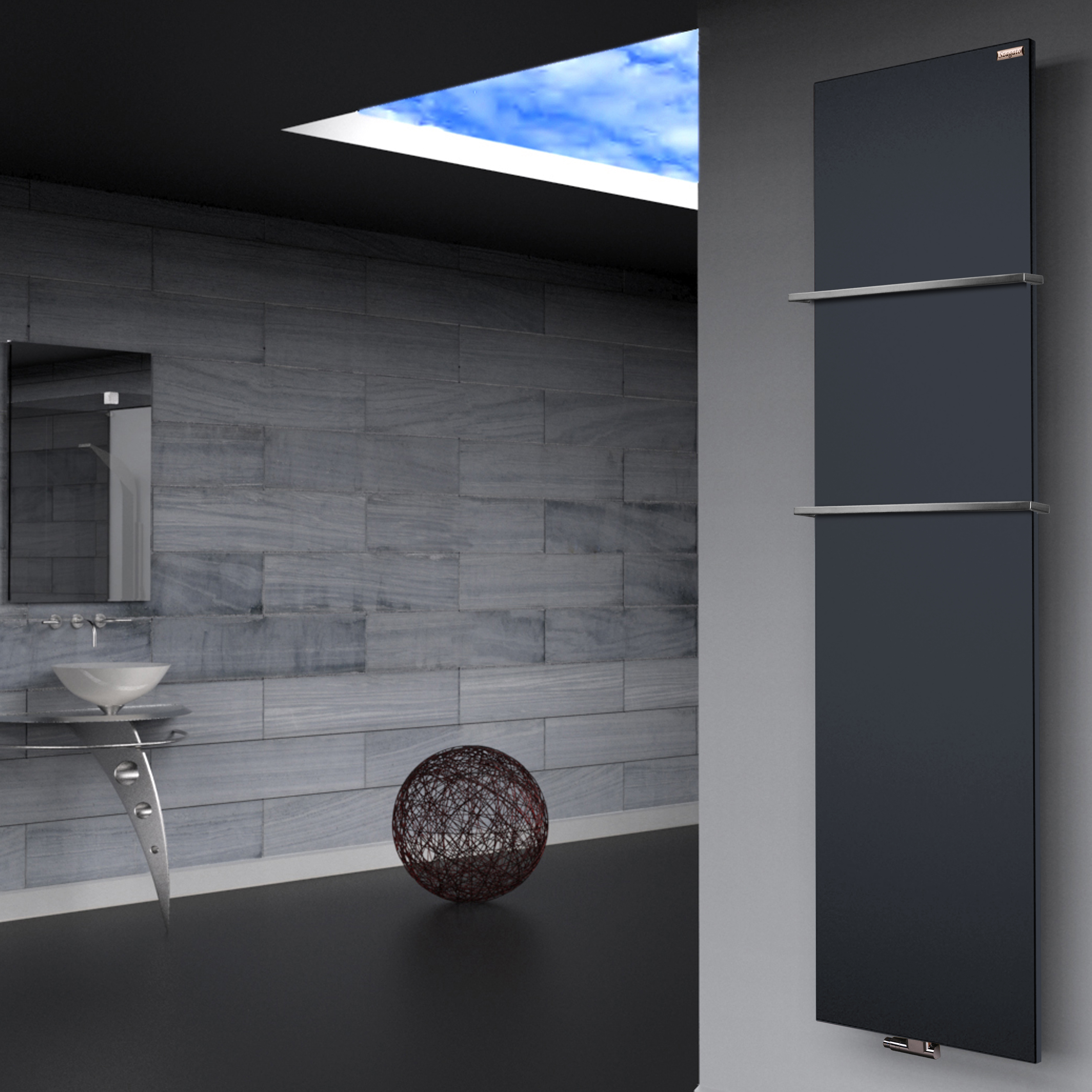 BADHEIZKÖRPER Design Mirror Steel 3 180x47cm 1118 Watt anthrazit (+2 Halter 15mm) SZAGATO Designheizkörper Handtuchheizkörper mit Mittelanschluss