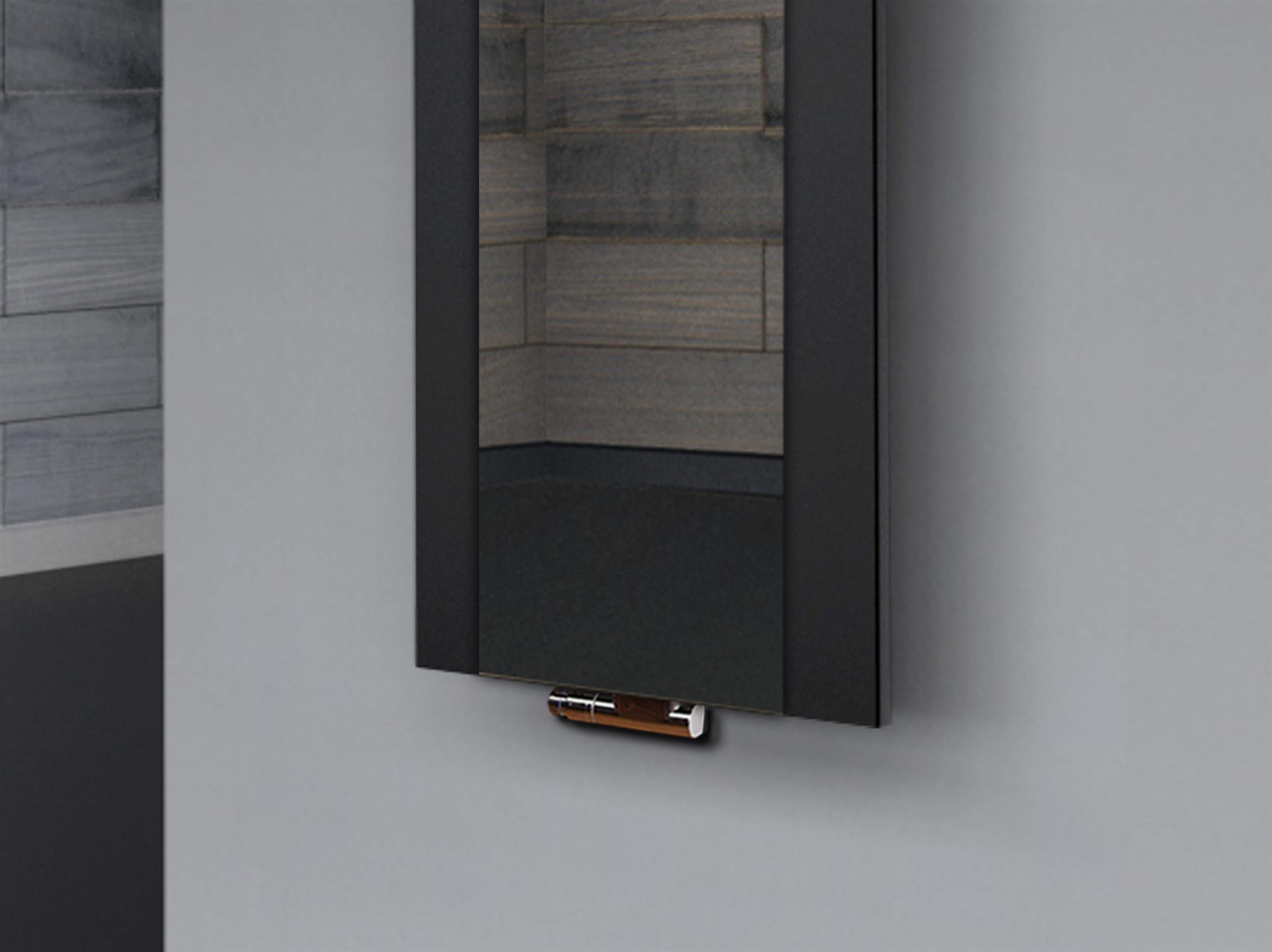 BADHEIZKÖRPER mit Spiegel Design Singapur 2 120x47cm 799 Watt schwarz  (+1 Halter 50mm) SZAGATO Designheizkörper mit Mittelanschluss Handtuchwärmer