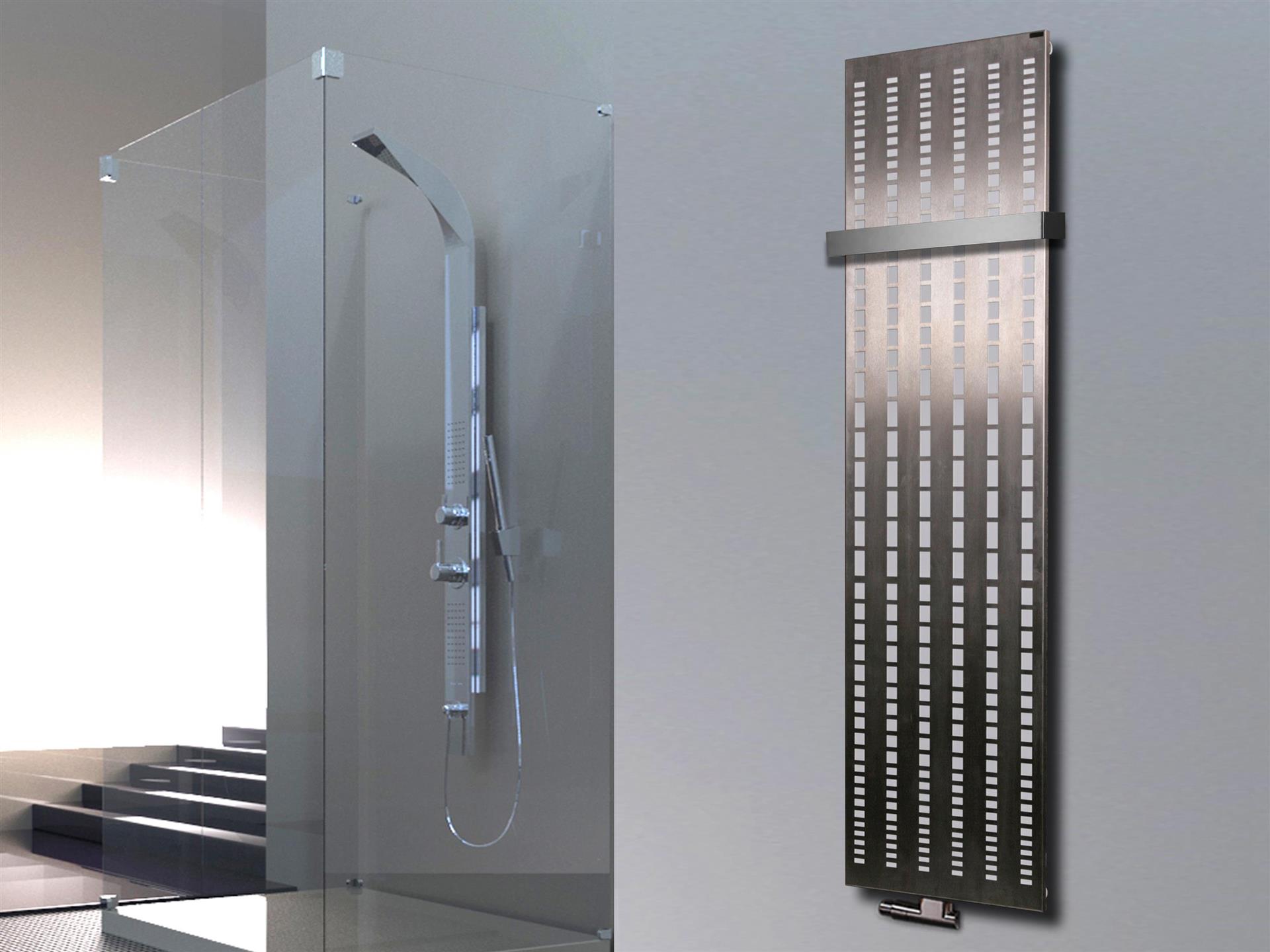 BADHEIZKÖRPER Design broken Mirror 3 180x47cm 1118 Watt Edelstahl matt (+1 Halter 50mm) SZAGATO Designheizkörper mit Mittelanschluss Handtuchwärmer