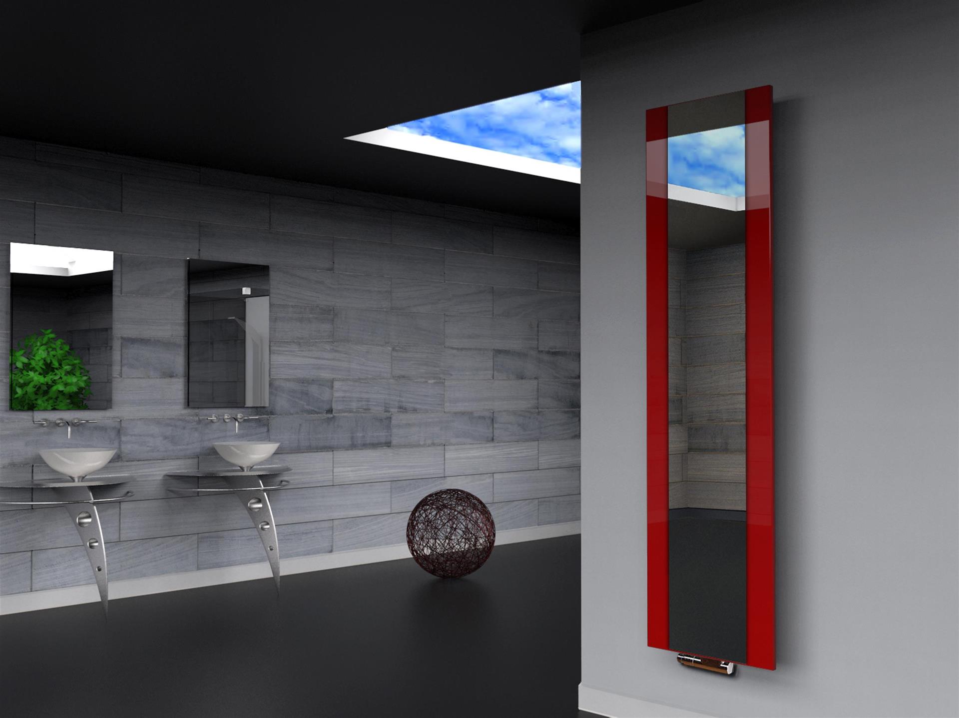 BADHEIZKÖRPER mit Spiegel Design Singapur 3 180x47cm 1118 Wat rot SZAGATO Designheizkörper Handtuchheizkörper mit Mittelanschluss Handtuchwärmer