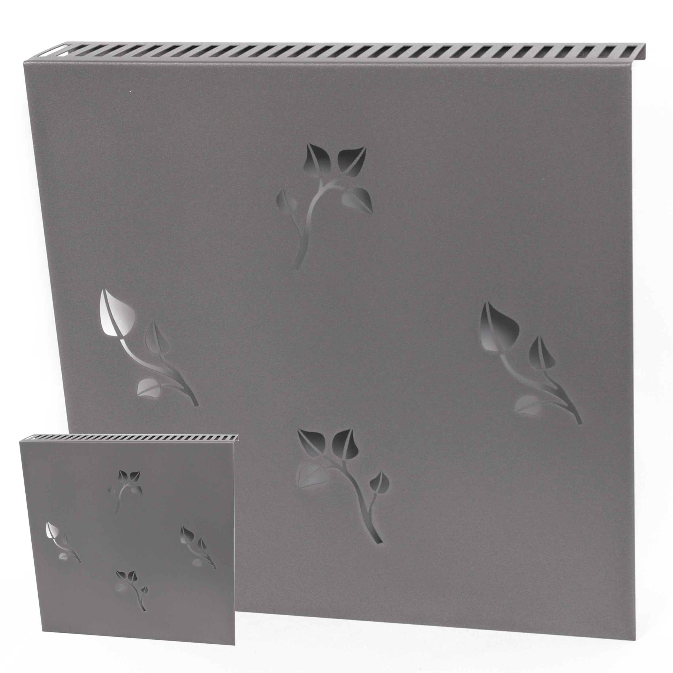 Heizkörperverkleidung 60 x 60cm Design Leaves silber (SET= 2 Stück) SZAGATO Heizungsverkleidung Verkleidung Heizkörper Abdeckung für Heizkörper