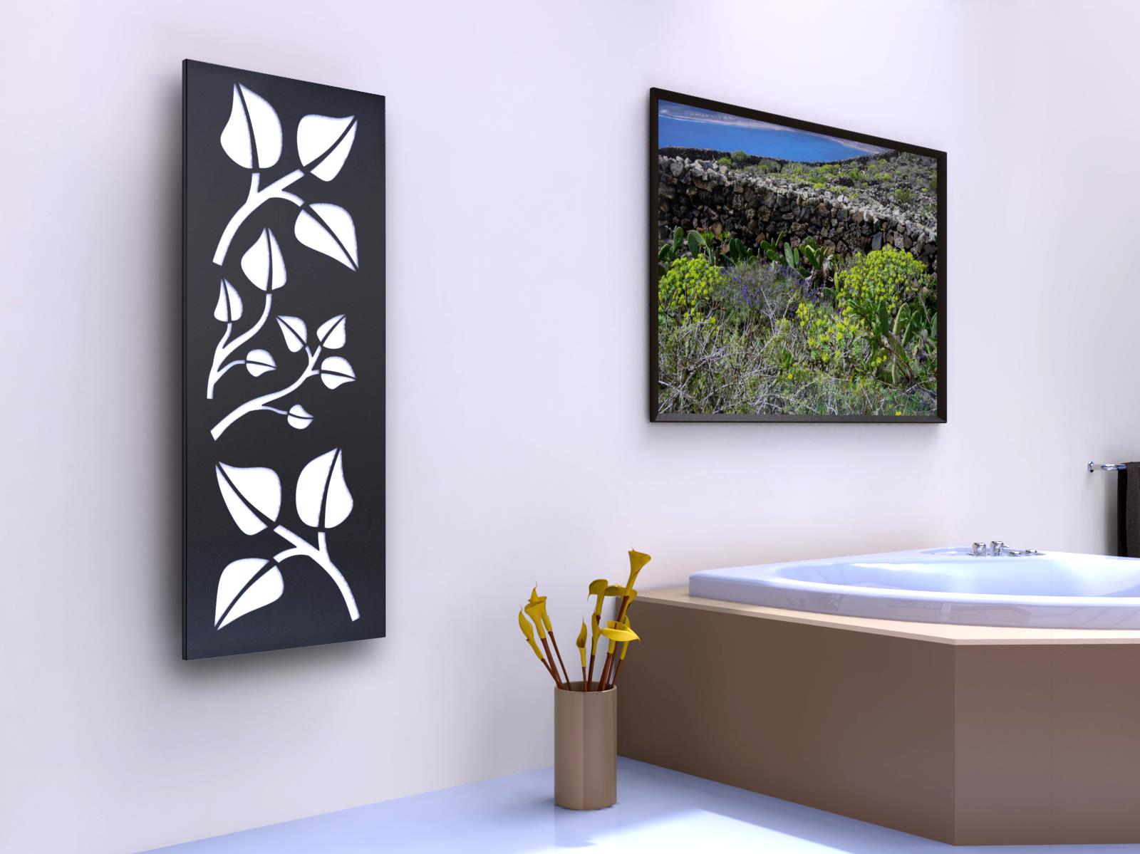 BADHEIZKÖRPER Design Leaves 2 120x47cm 799 Watt anthrazit moonstone SZAGATO Designheizkörper Handtuchheizkörper mit Mittelanschluss Handtuchwärmer