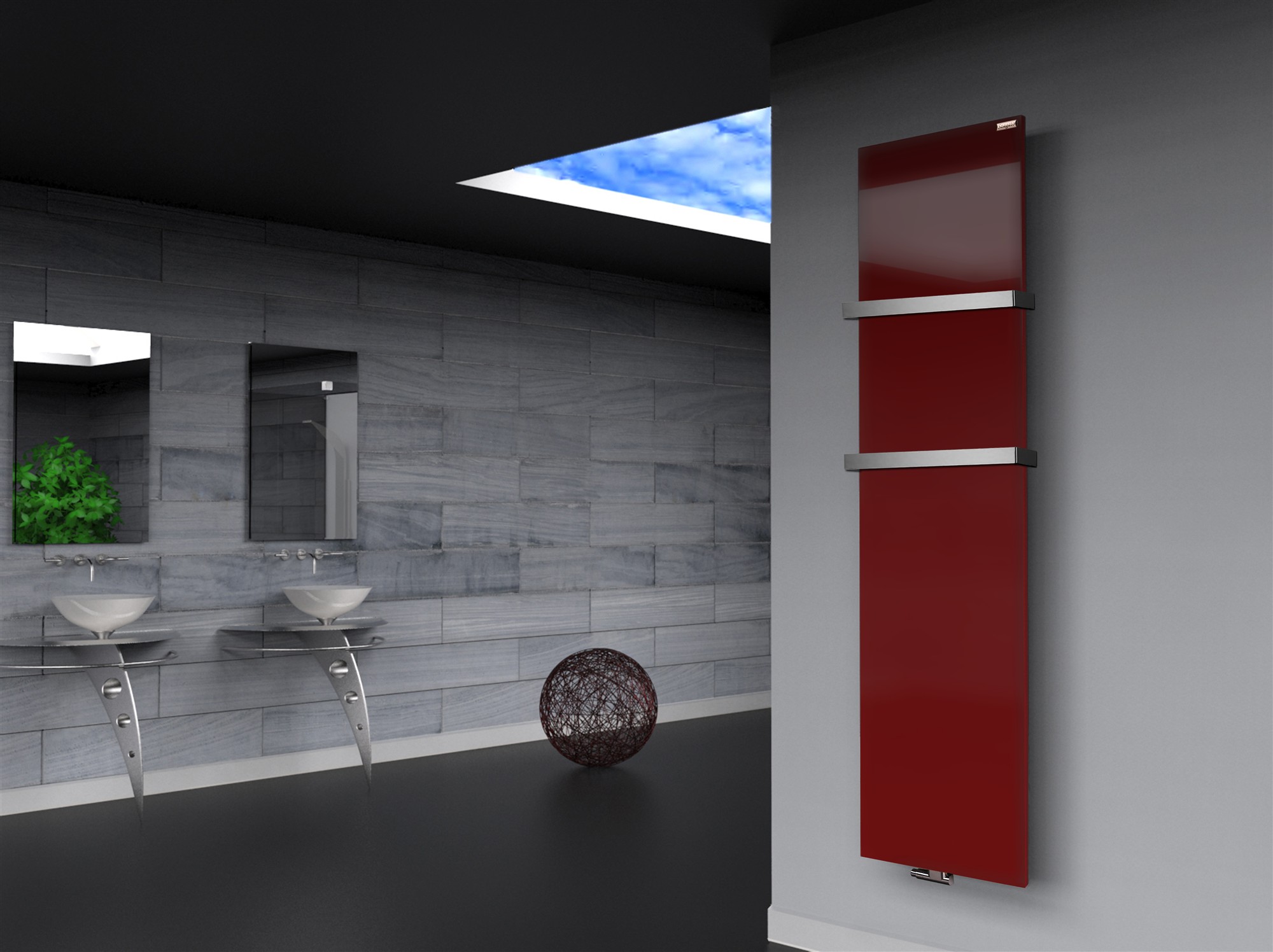BADHEIZKÖRPER Design Mirror Steel 3 180x47cm 1118 Watt rot (RAL 3004) (+2 Halter 30mm) SZAGATO Handtuchheizkörper mit Mittelanschluss Handtuchwärmer