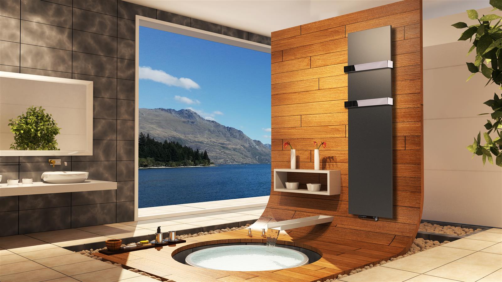 BADHEIZKÖRPER Design Mirror Steel 3 180x47cm 1118 Watt anthrazit - moonstone (+2 Halter glänzend 50mm) SZAGATO Handtuchheizkörper Mittelanschluss