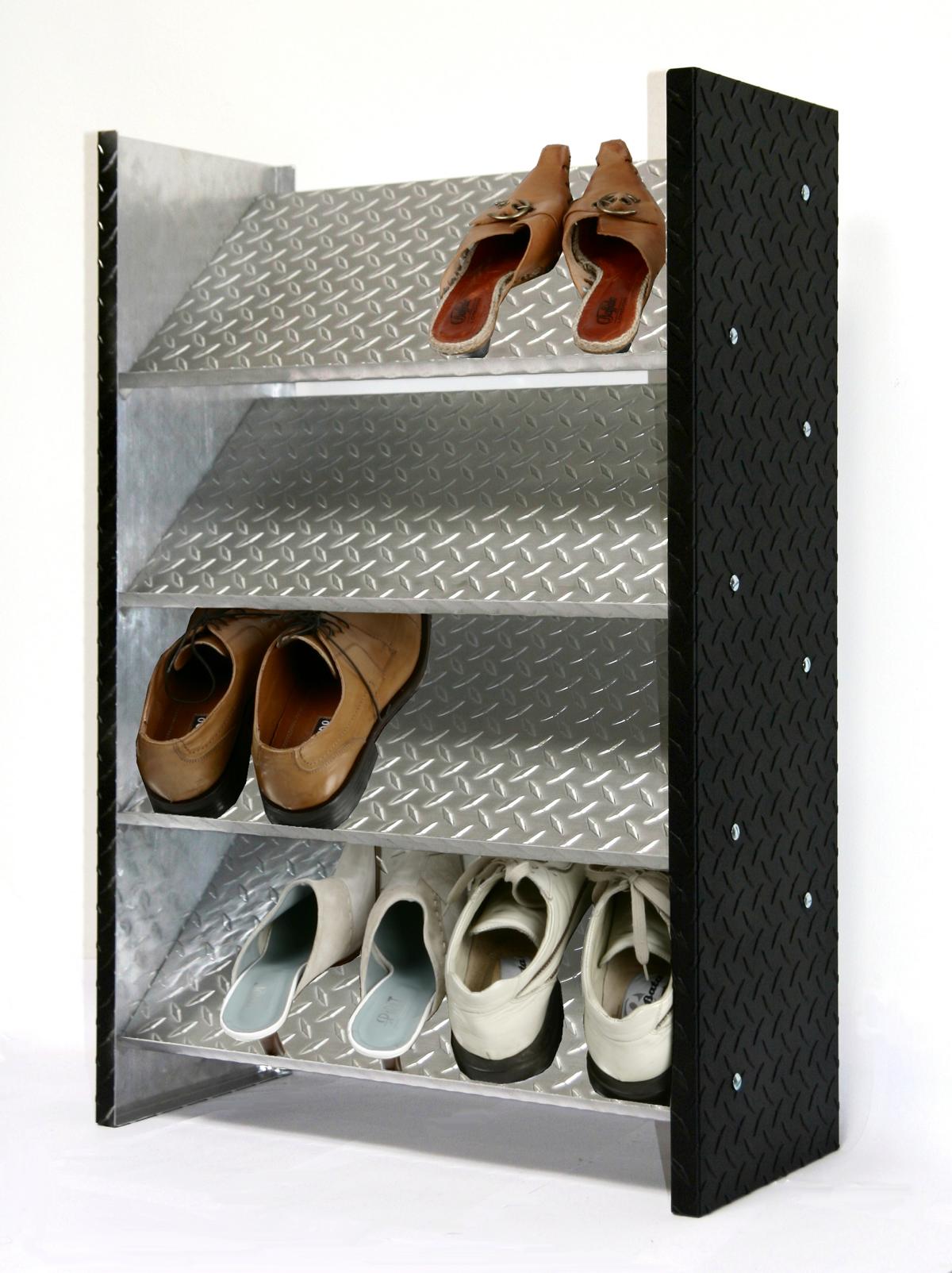 Schuhregal Metall Alu SZAGATO 88x60x26cm 12 Paar 4 Böden Bicolor Made in Germany Schuhschrank Schuhregal Metall Schuhablage schmal Schuhregal schwarz