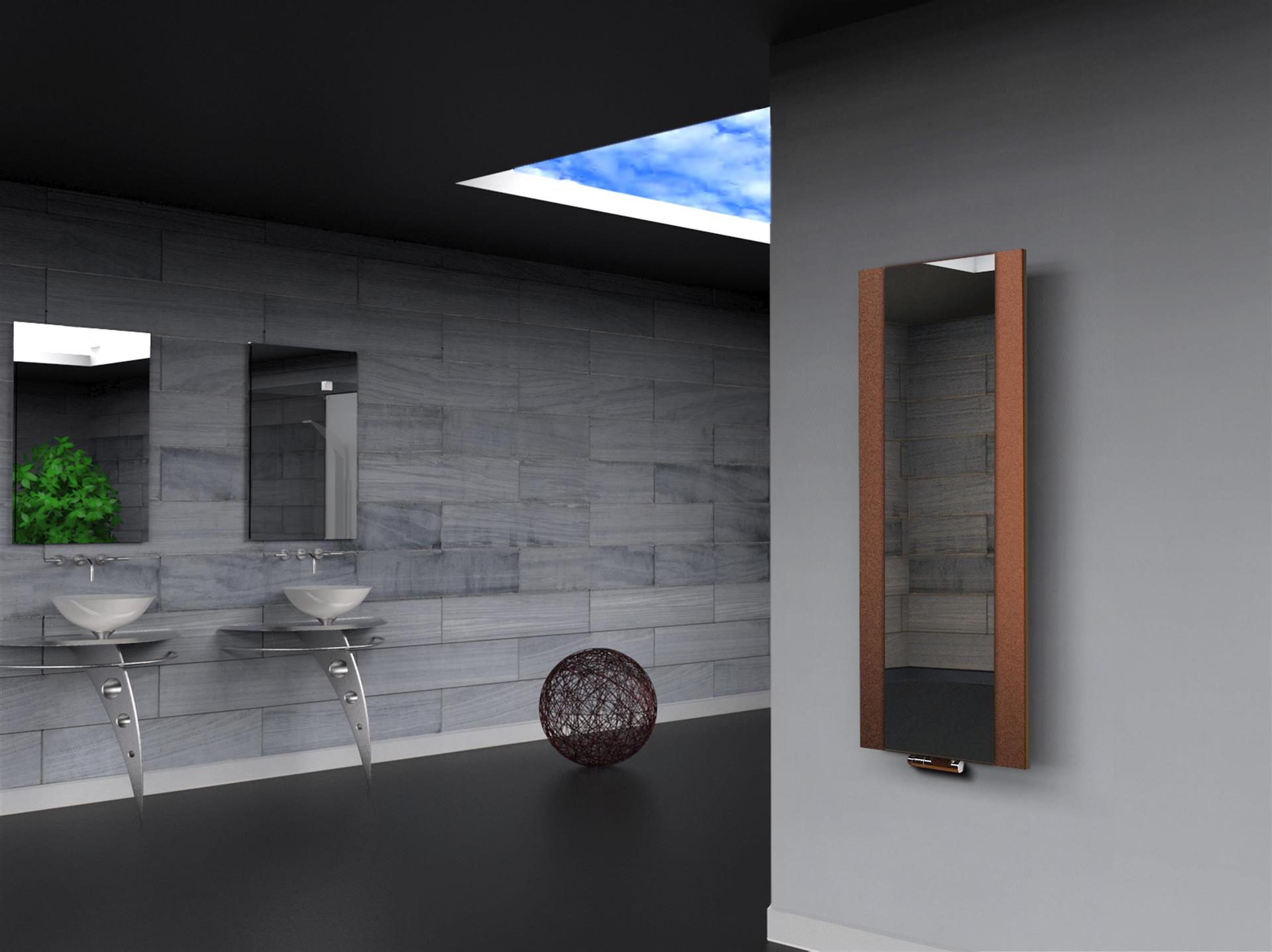 BADHEIZKÖRPER mit Spiegel Design Singapur 2 120x47cm 799 Watt braun SZAGATO Designheizkörper Handtuchheizkörper mit Mittelanschluss Handtuchwärmer